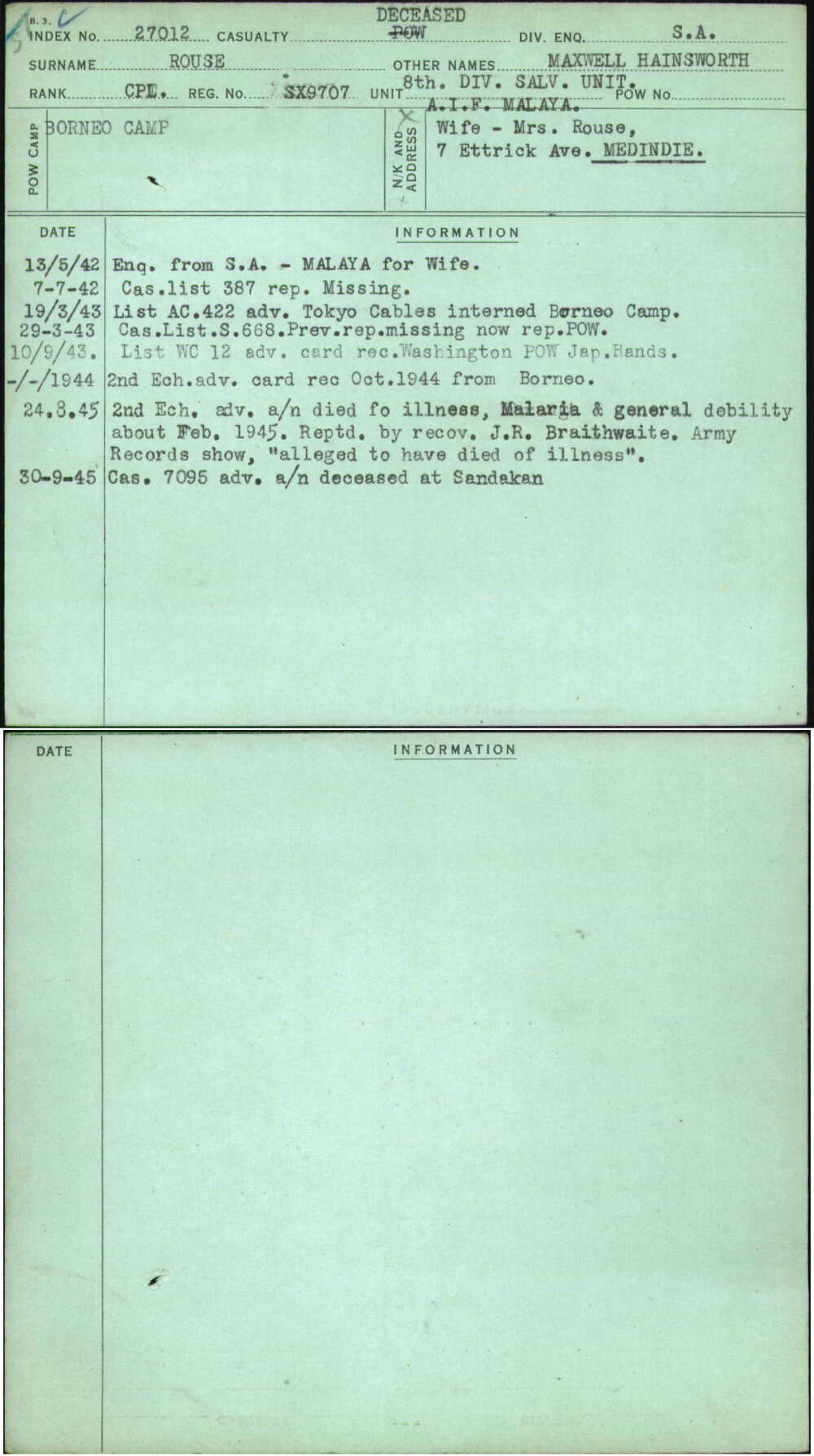 Rouse, Maxwell Hainsworth, SX9707