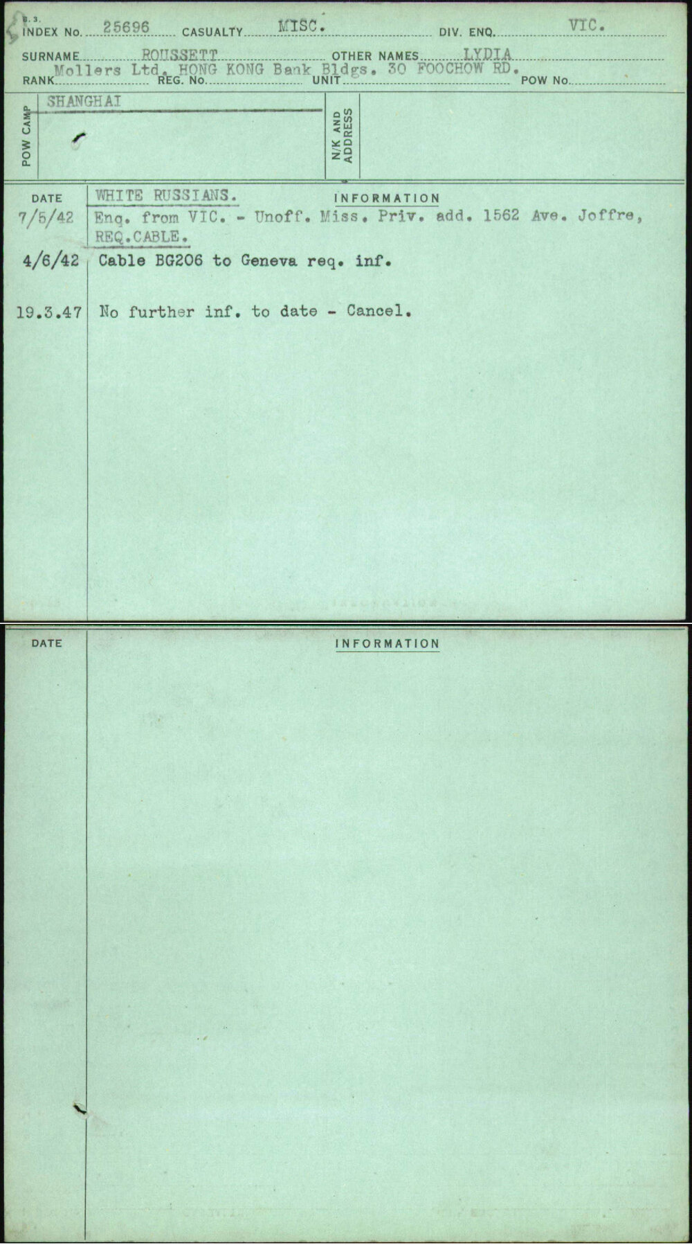 Roussett, Lydia, [No Service Number]