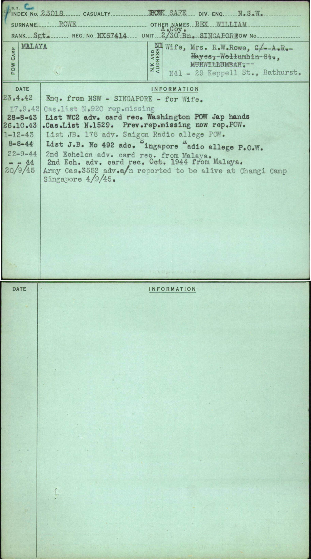 Rowe, Rex William, NX67414