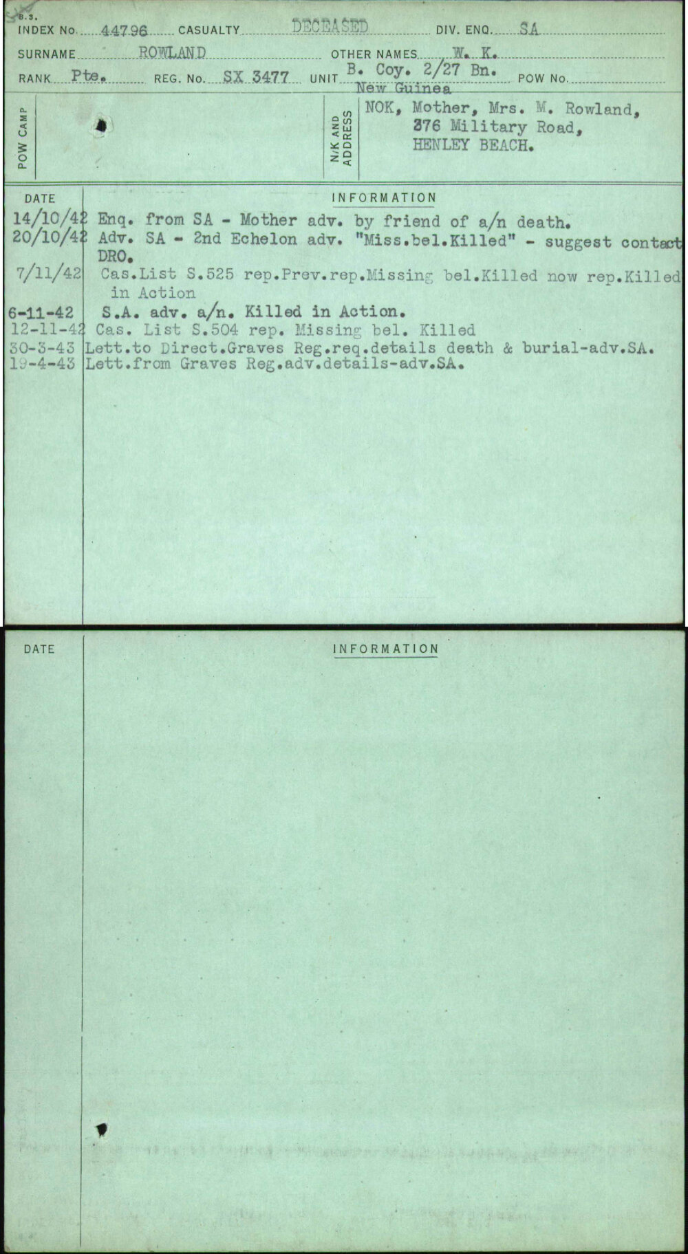 Rowland, W K, SX3477