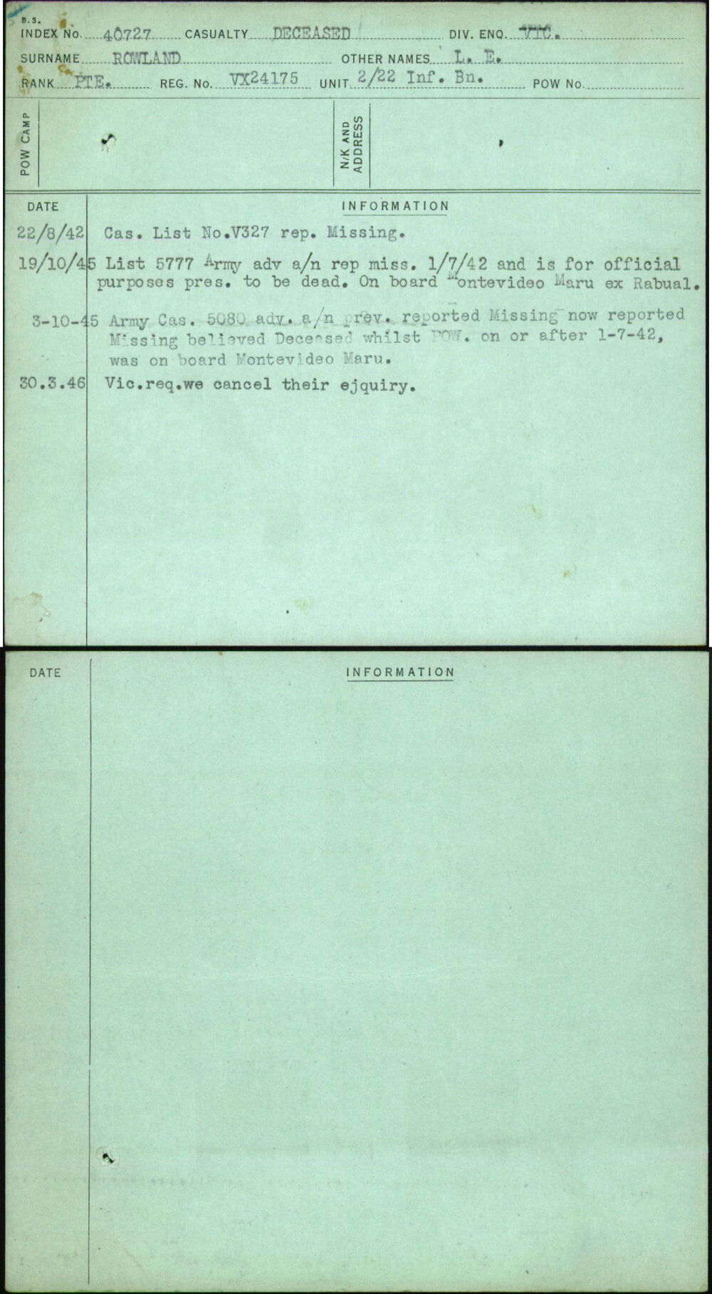 Rowland, L E, VX24175