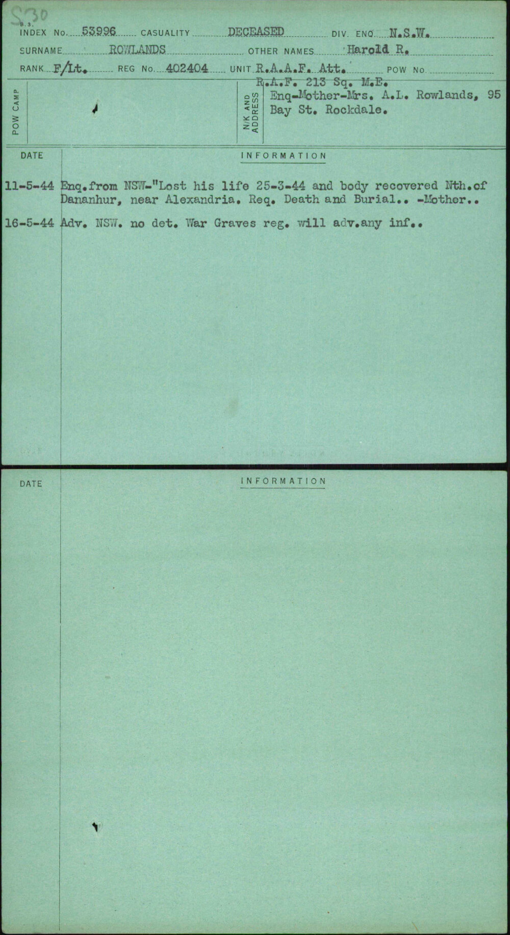 Rowlands, Harold R, 402404