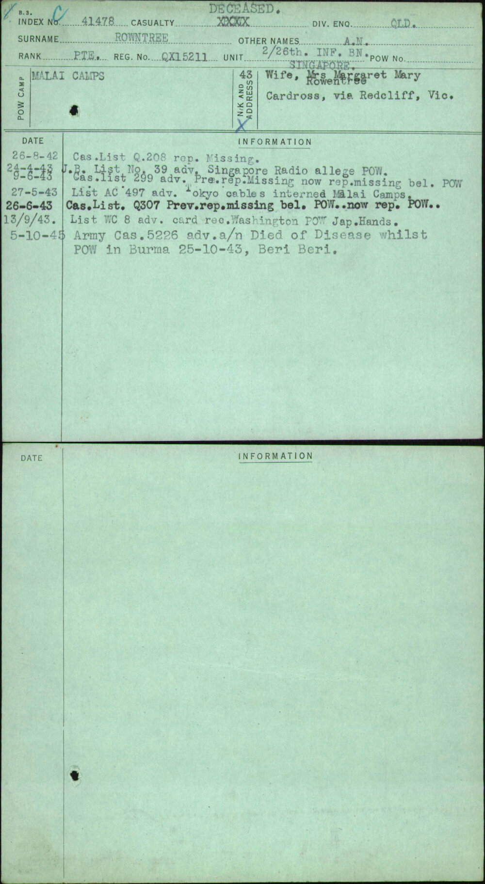 Rowntree, A N, QX15211