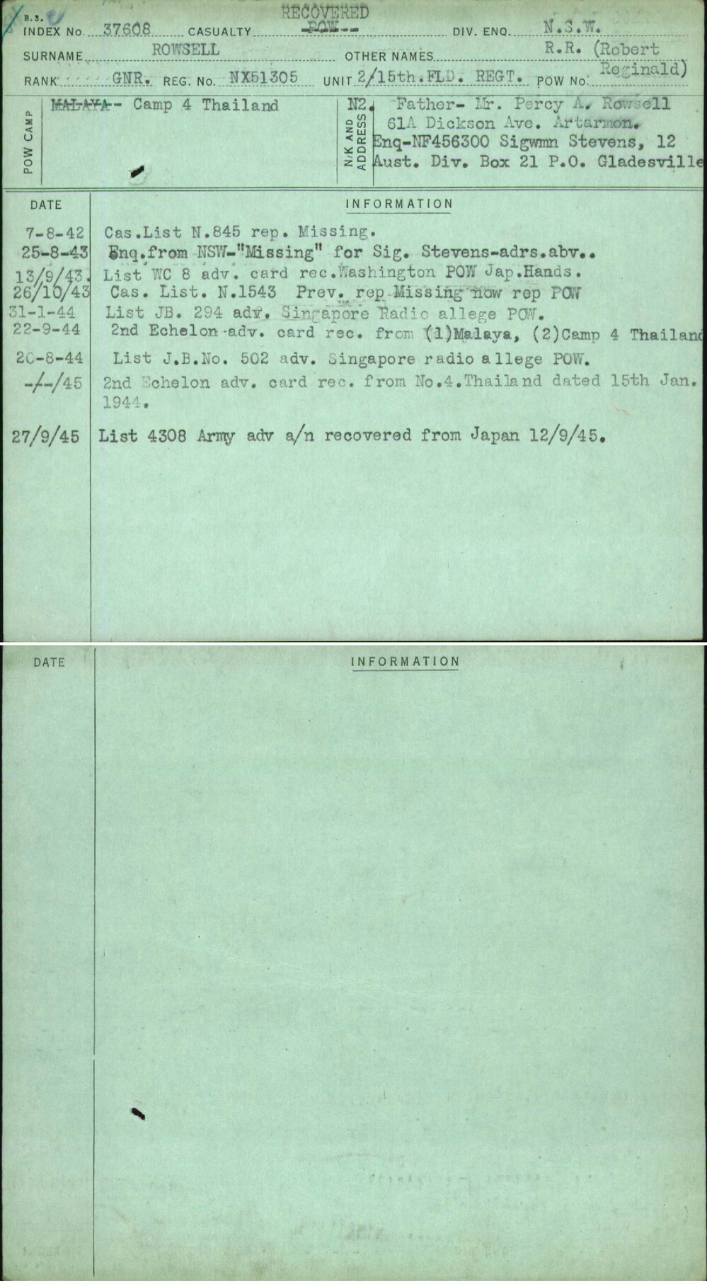 Rowsell, R R (Robert Reginald), NX51305