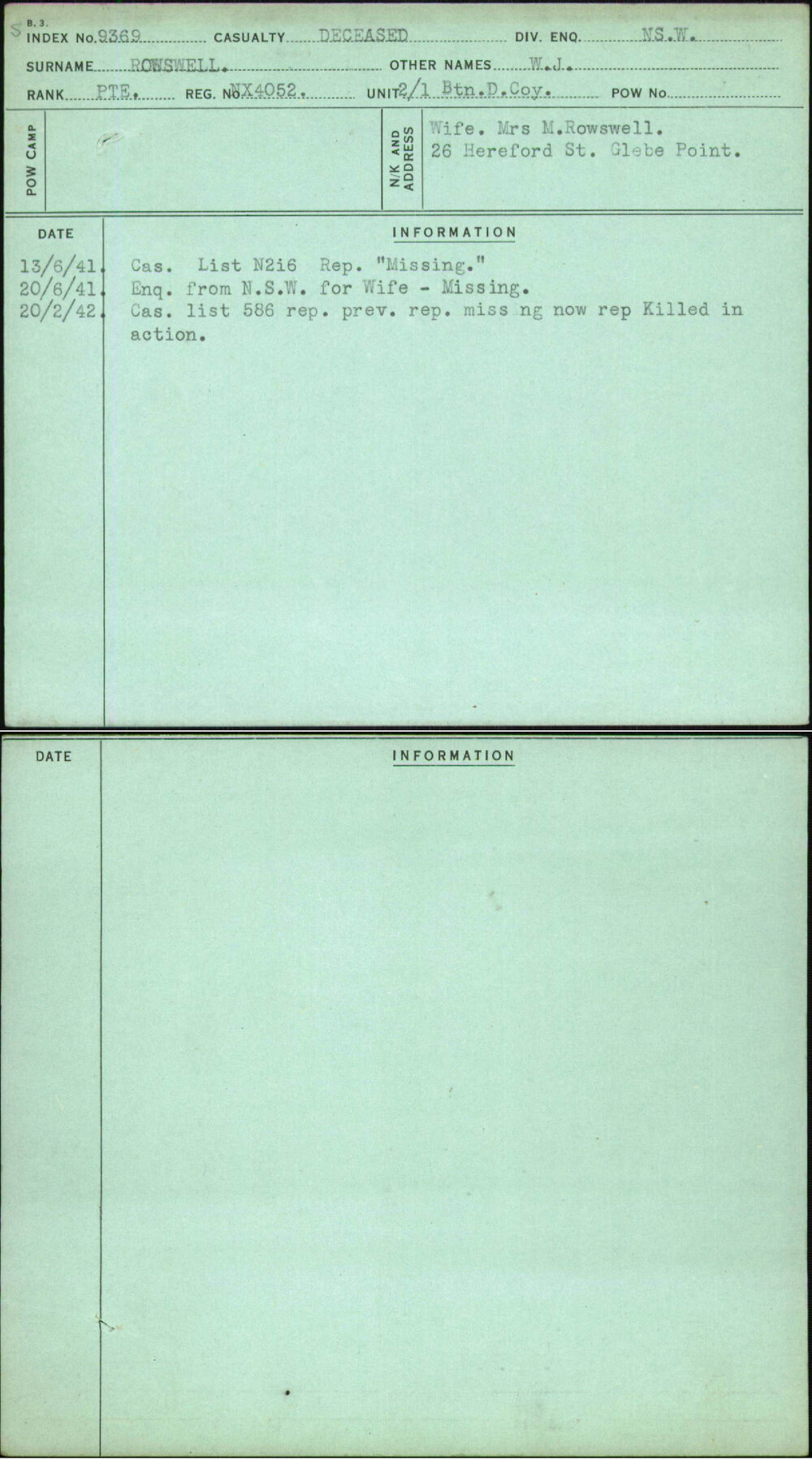 Rowswell, W J, NX4052