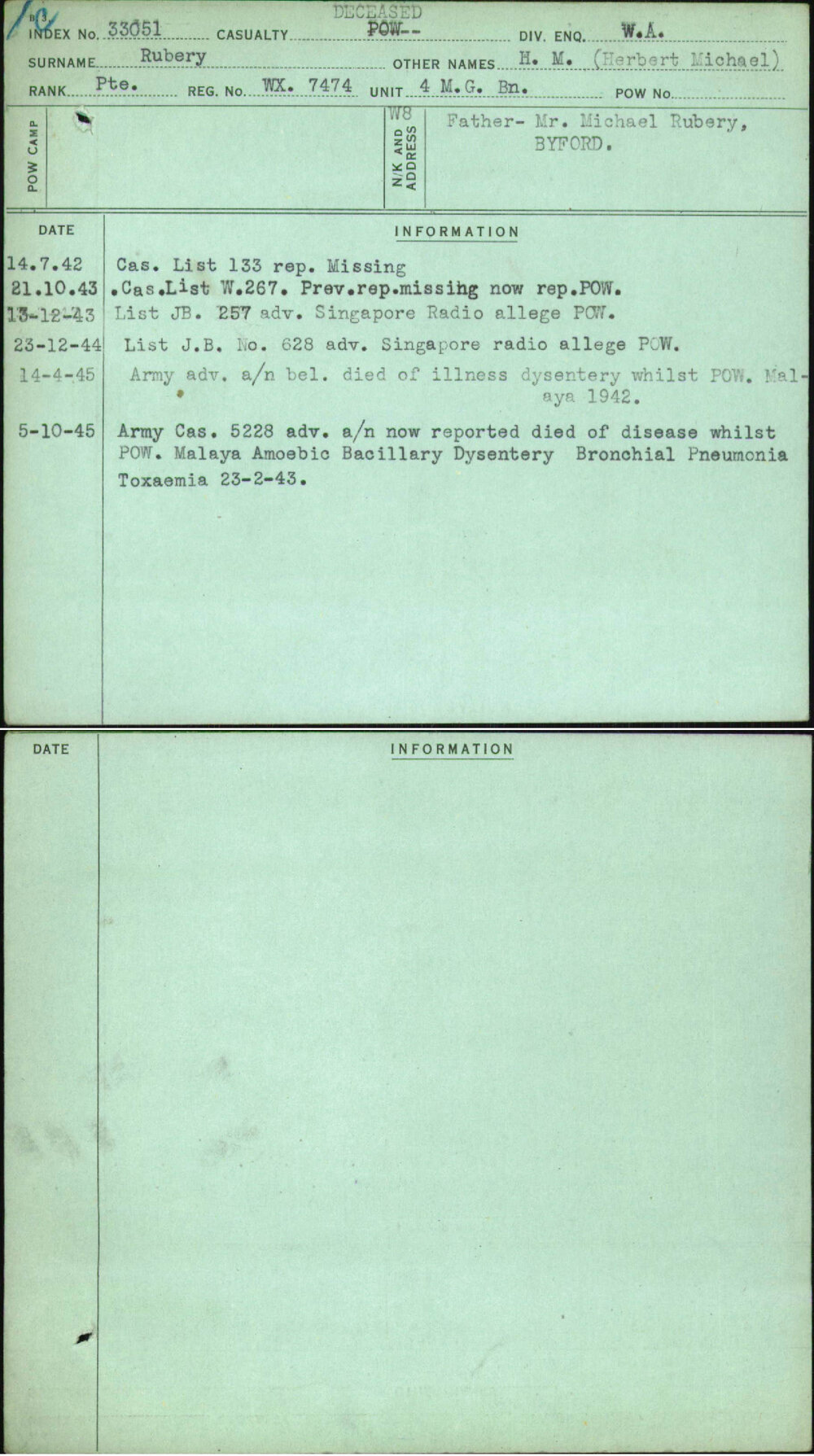 Rubery, H M (Herbert Michael), WX7474