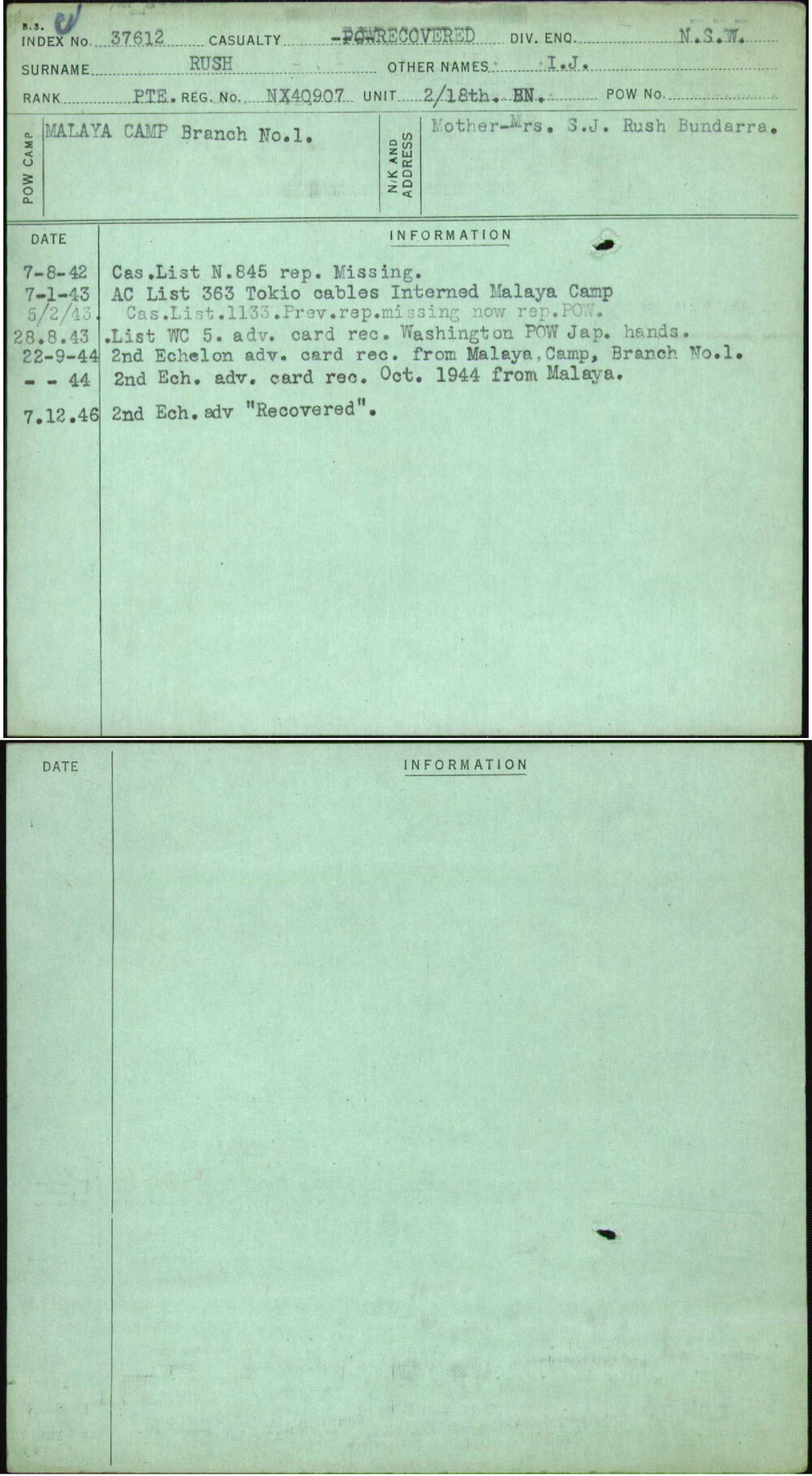 Rush, I J, NX40907