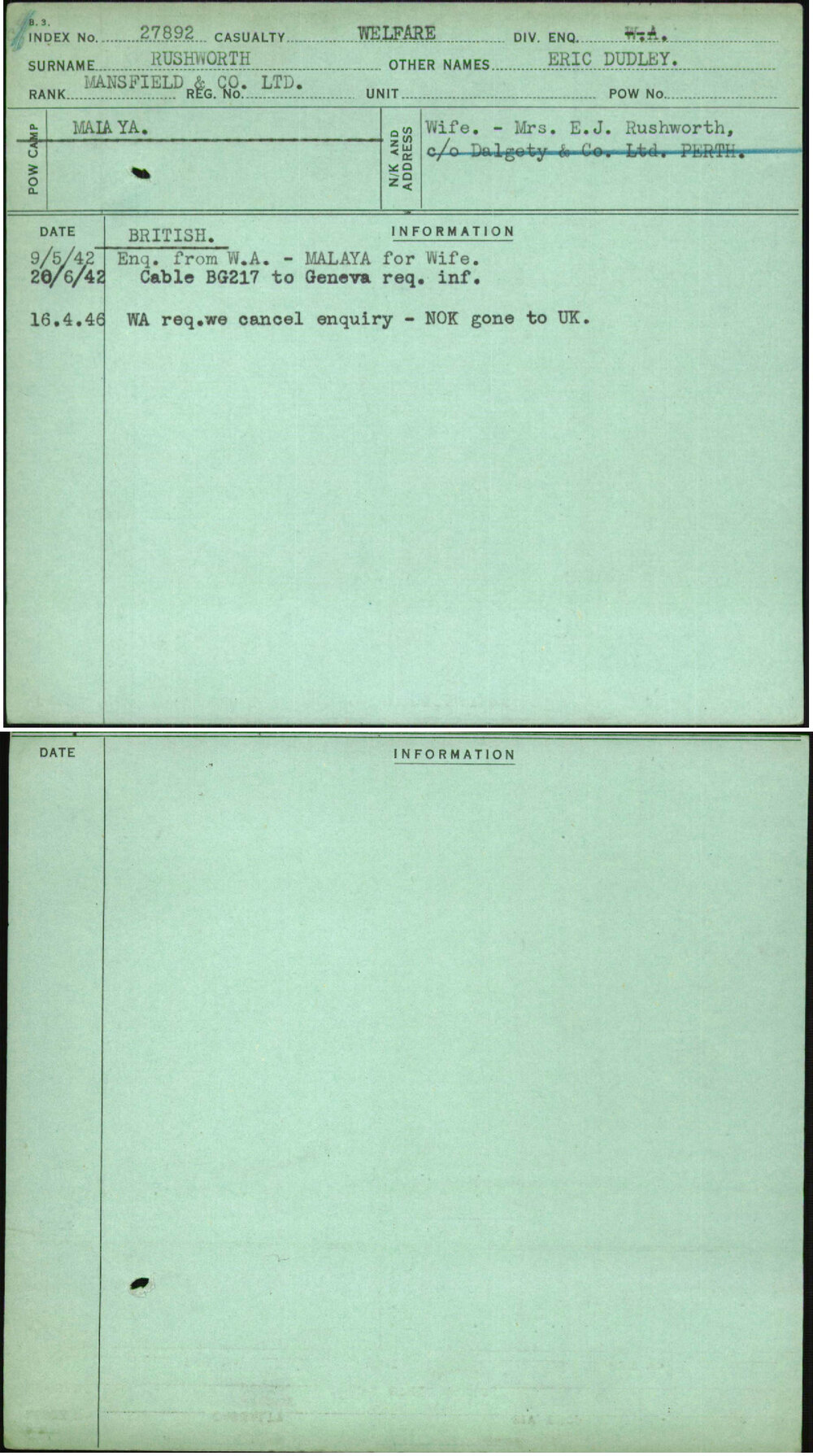 Rushworth, Eric Dudley, [No Service Number]