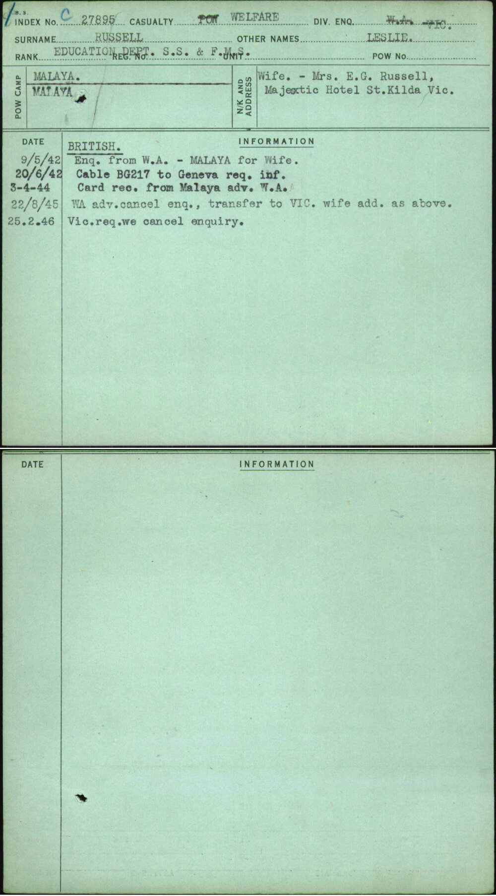 Russell, Leslie, [No Service Number]