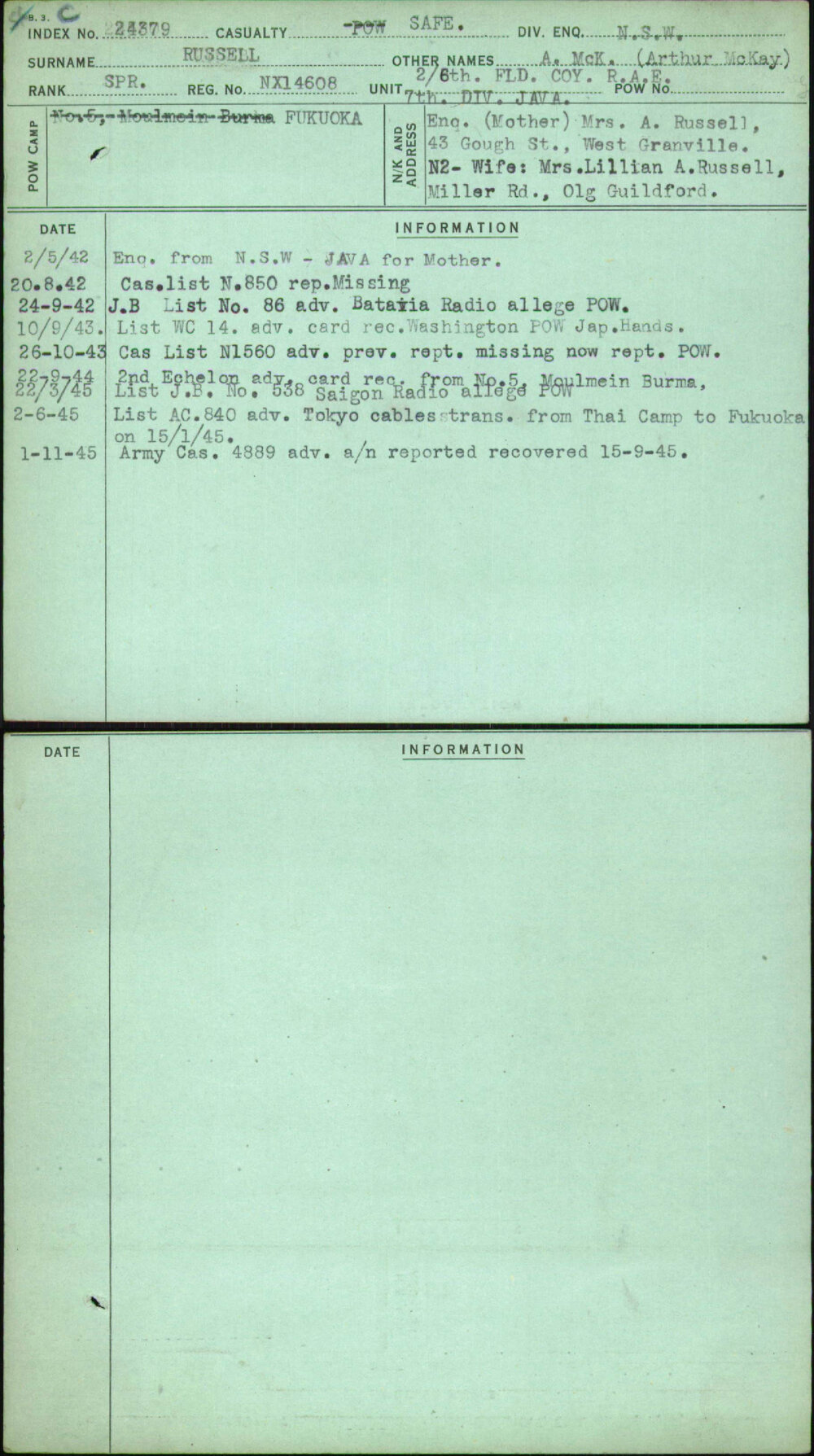 Russell, A Mck (Arthur Mckay), NX14608