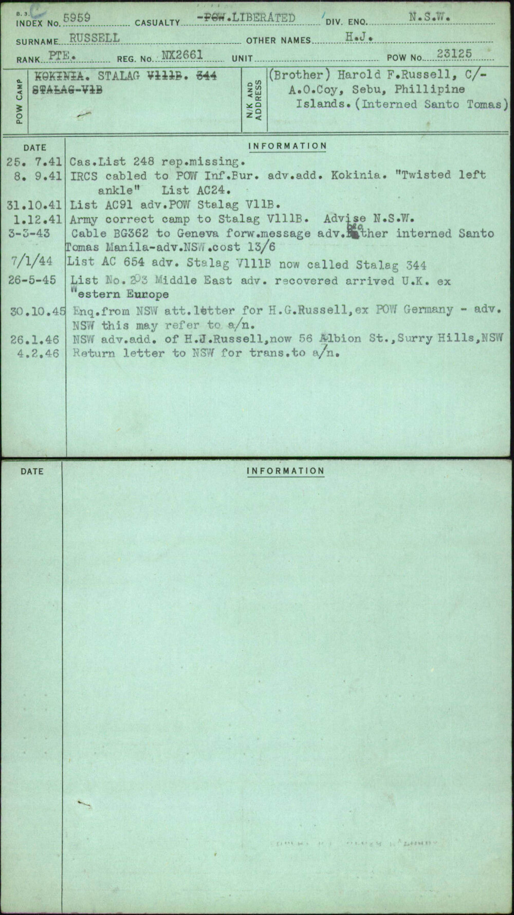 Russell, H J, NX2661