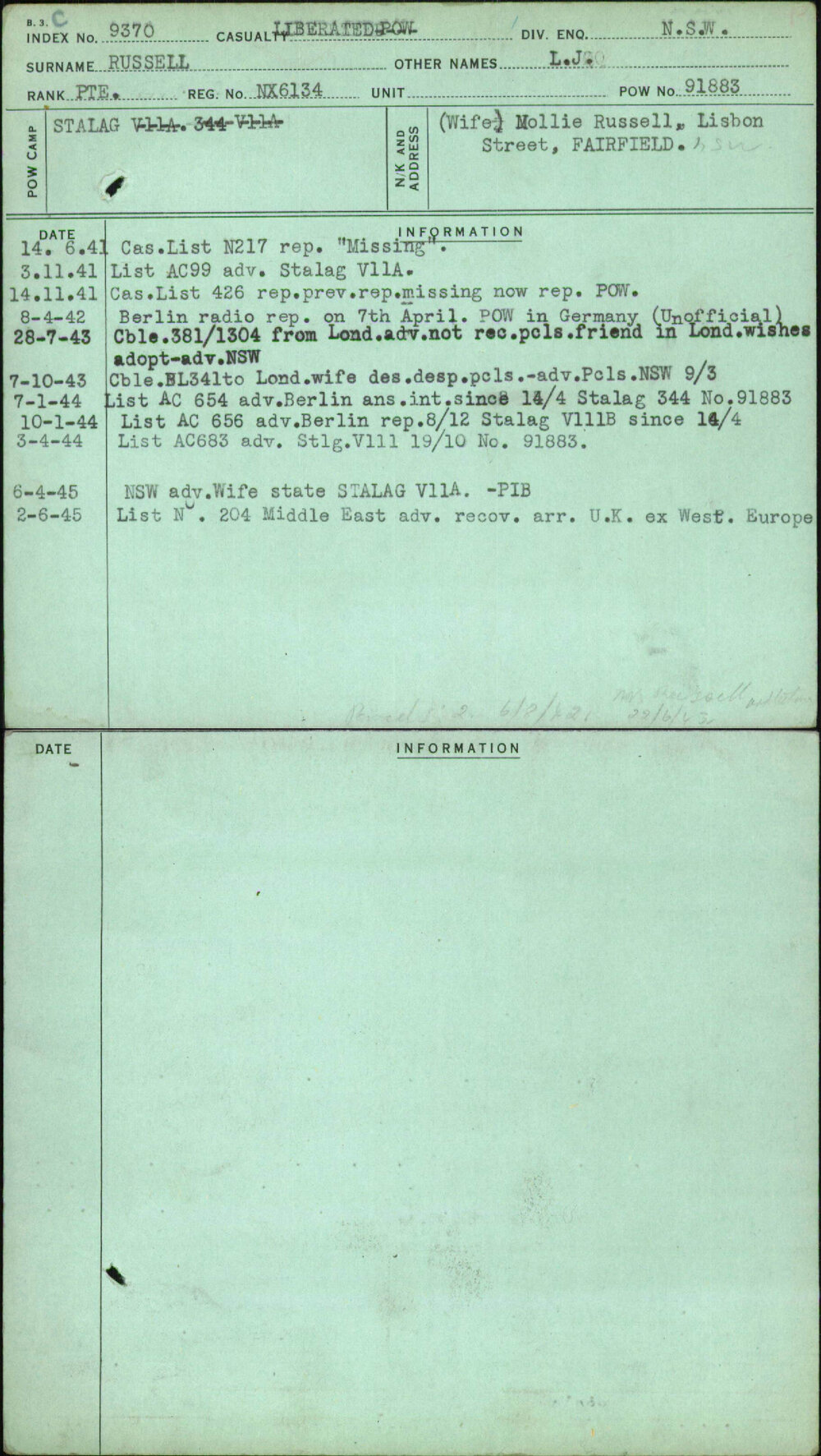 Russell, L J, NX6134