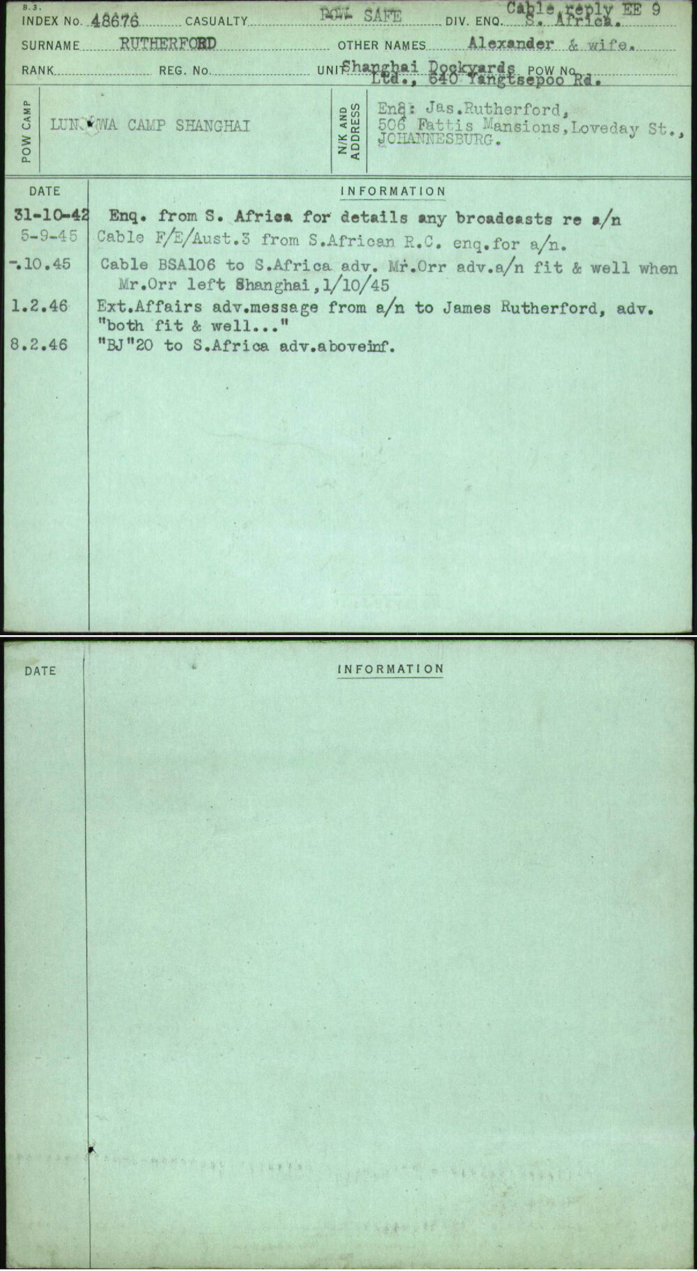 Rutherford, Alexander &amp; Wife, [No Service Number]