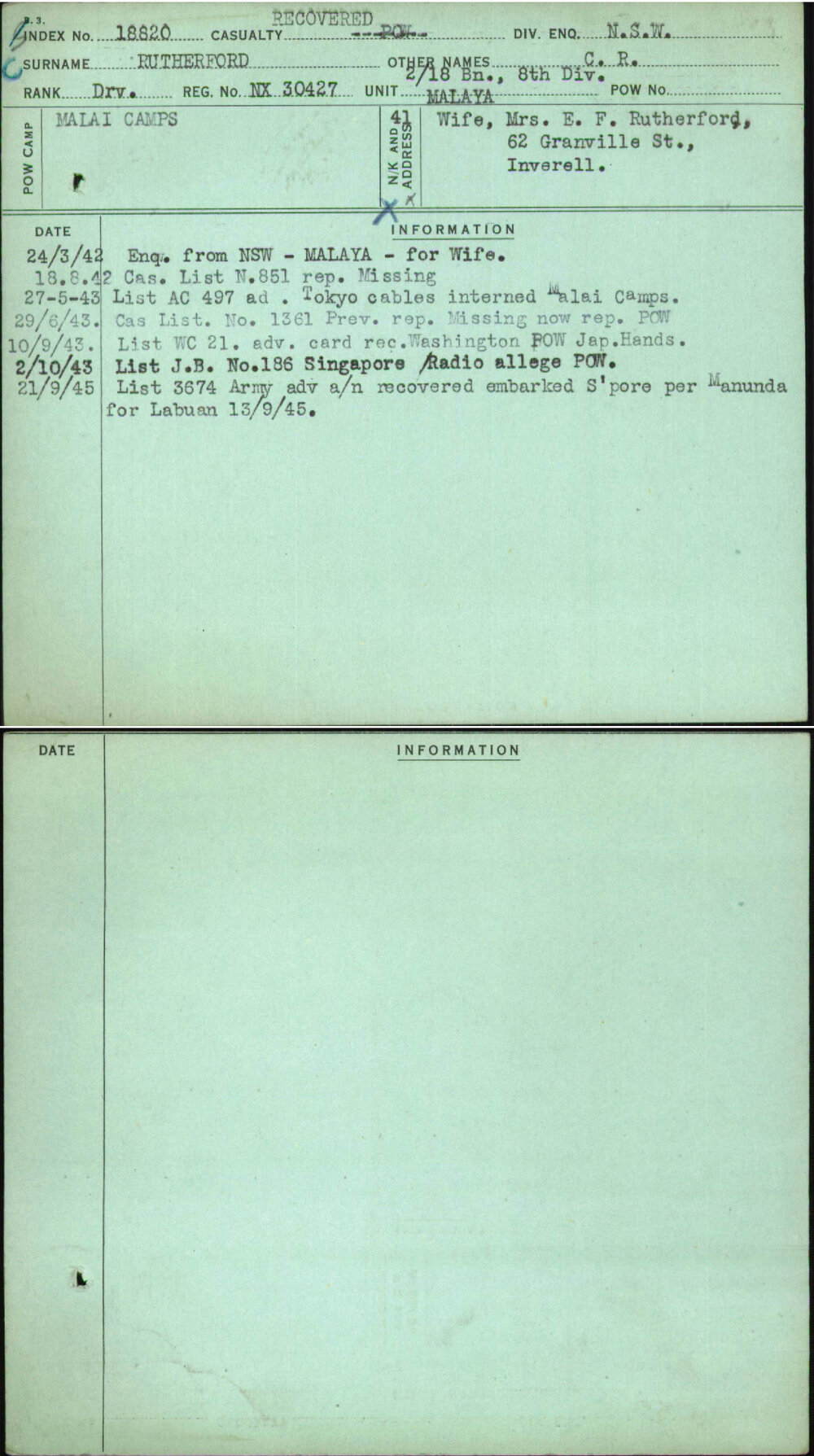 Rutherford, C R, NX30427