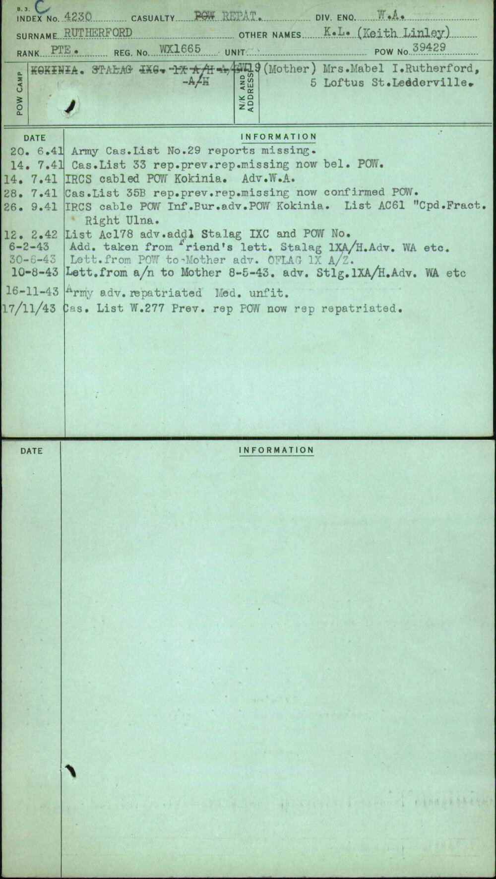 Rutherford, K L (Keith Linley), WX1665