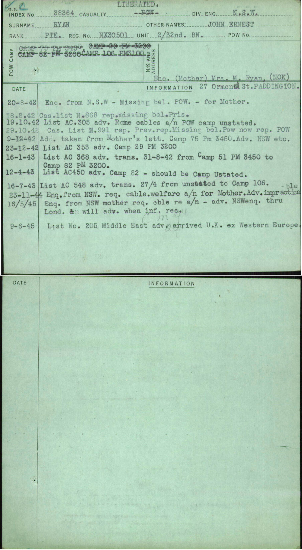 Ryan, John Ernest, NX30501