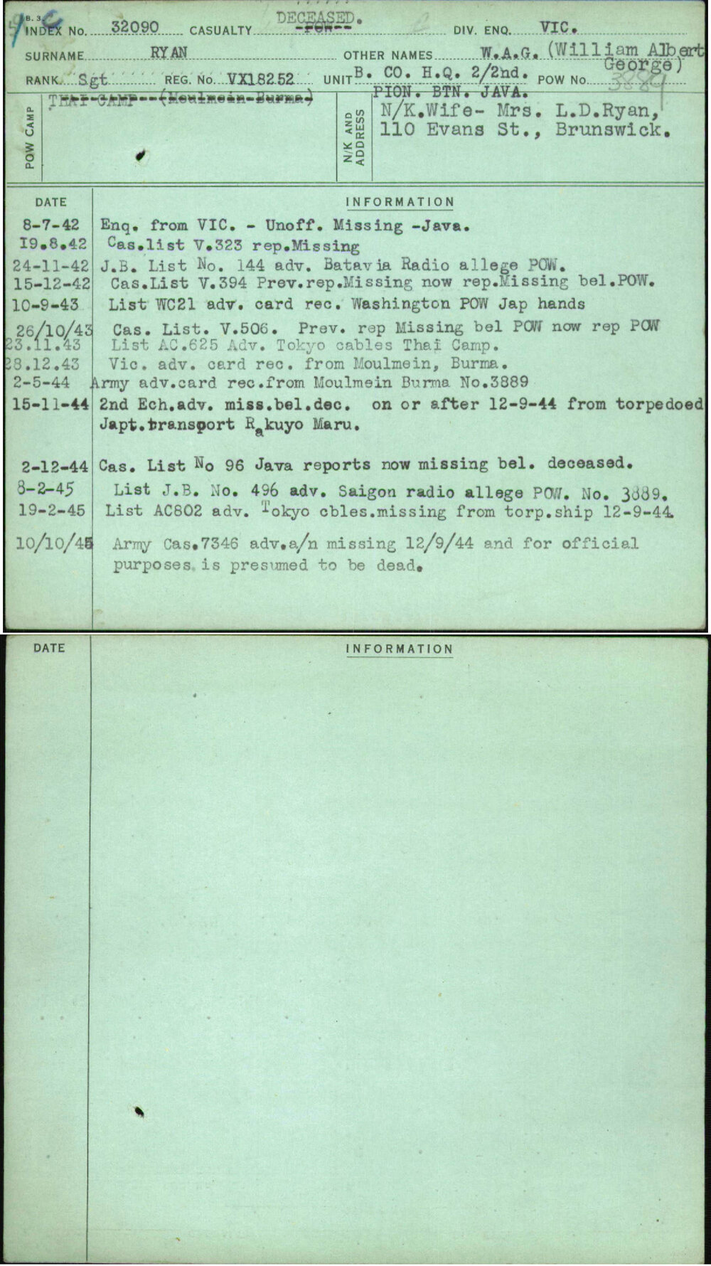 Ryan, W A G (William Albert George), VX18252