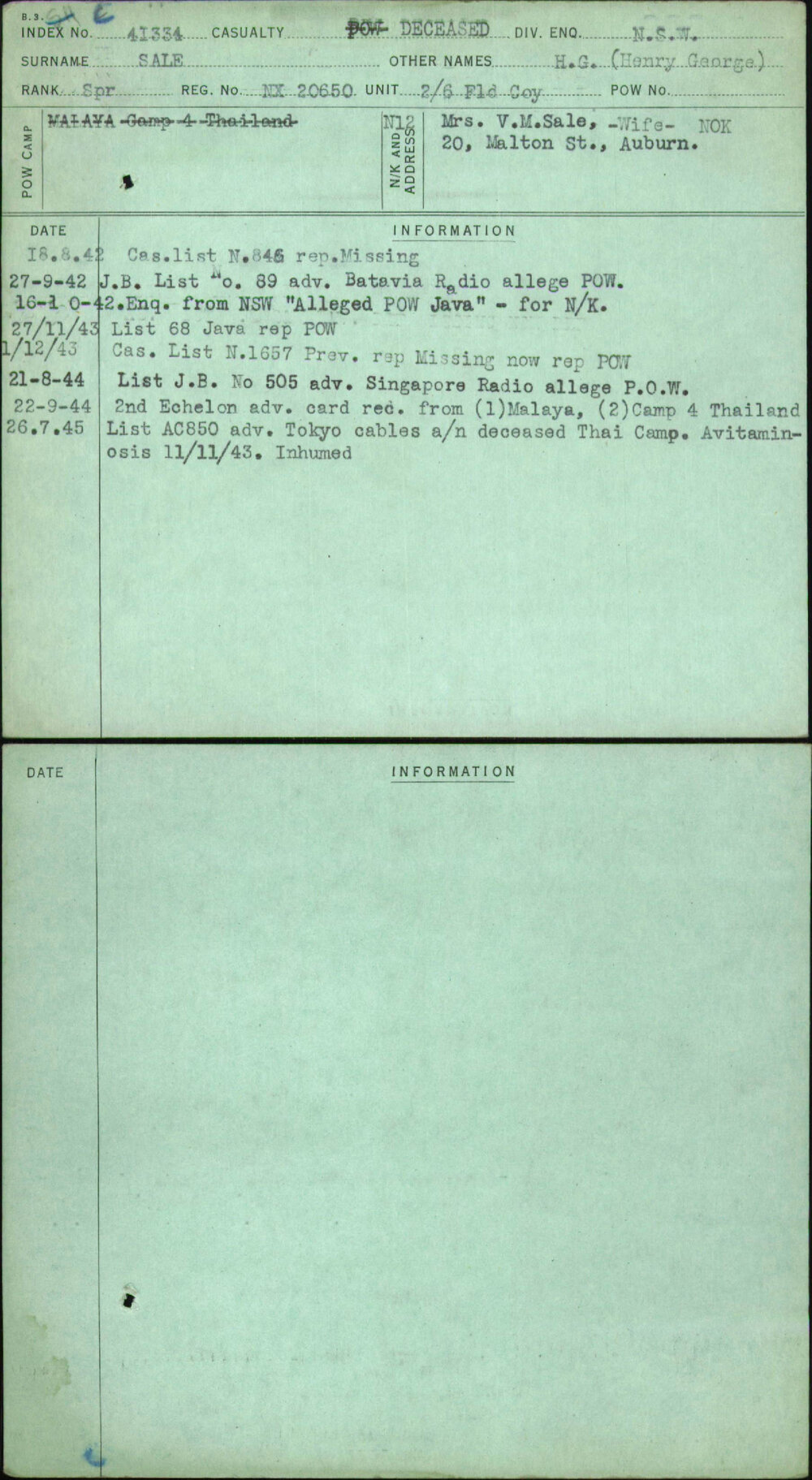 Sale, H G (Henry George), NX20650