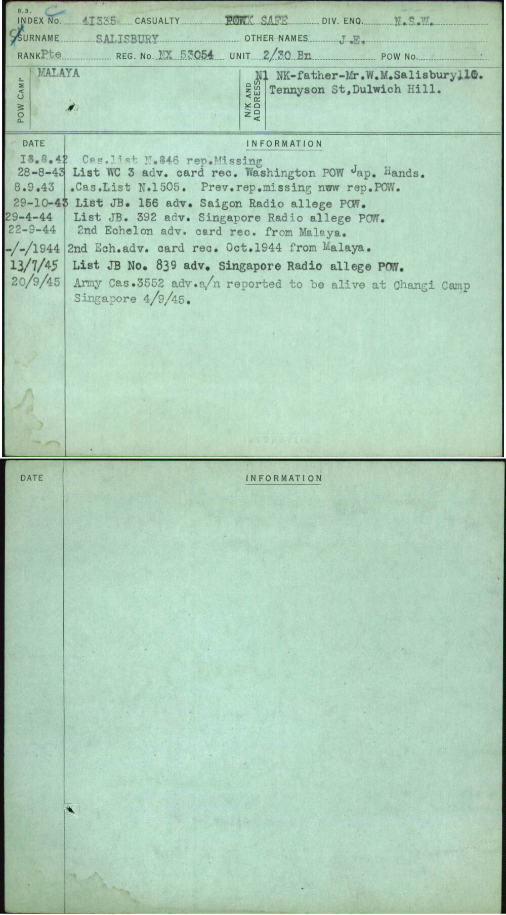 Salisbury, J E, NX53054