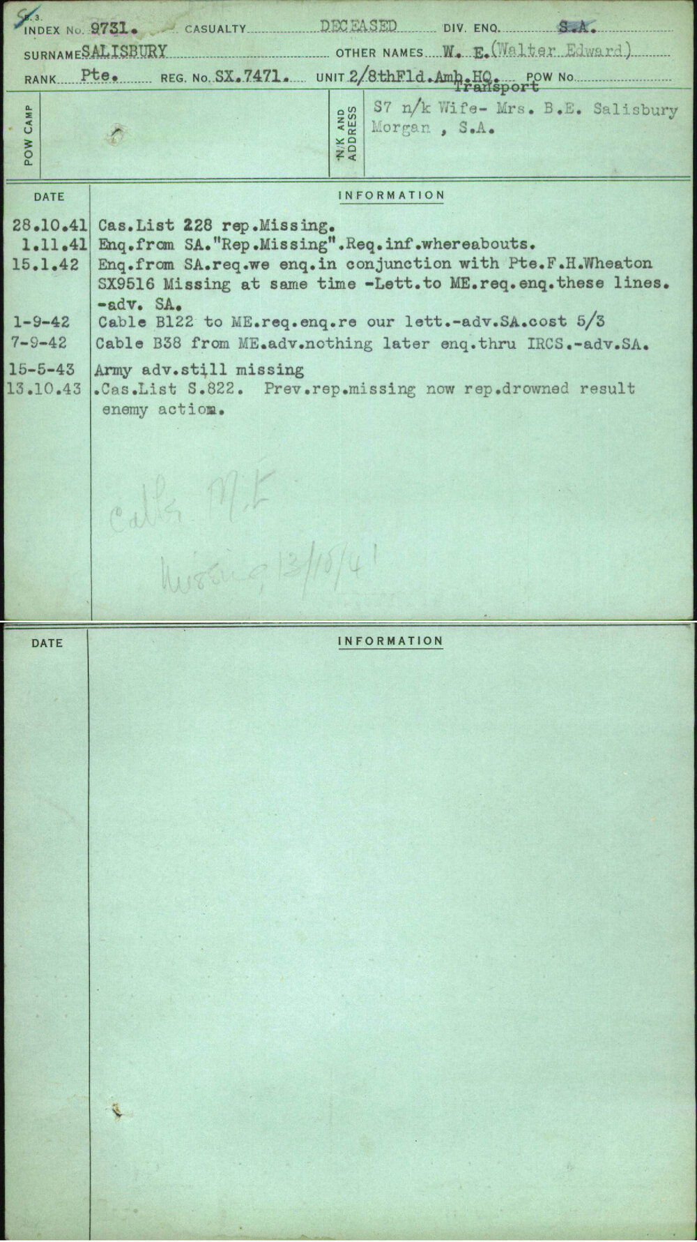 Salisbury, W E (Walter Edward), SX7471