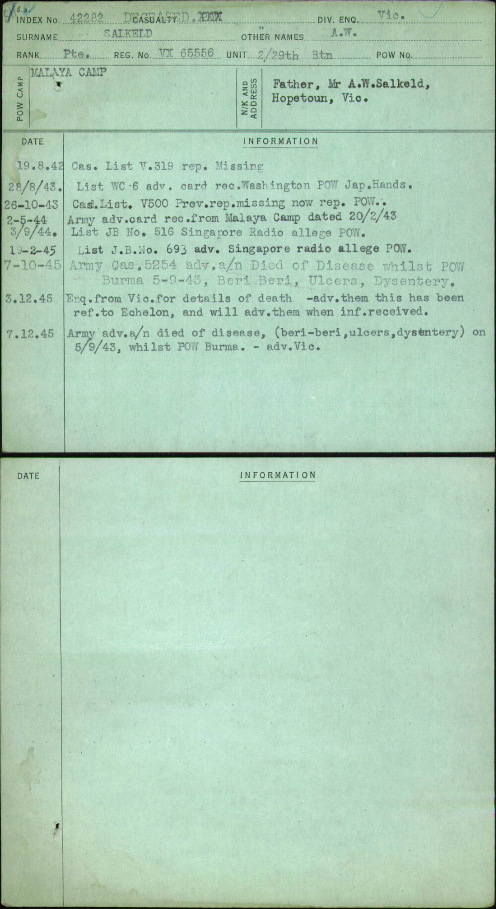 Salkeld, A W, VX65556