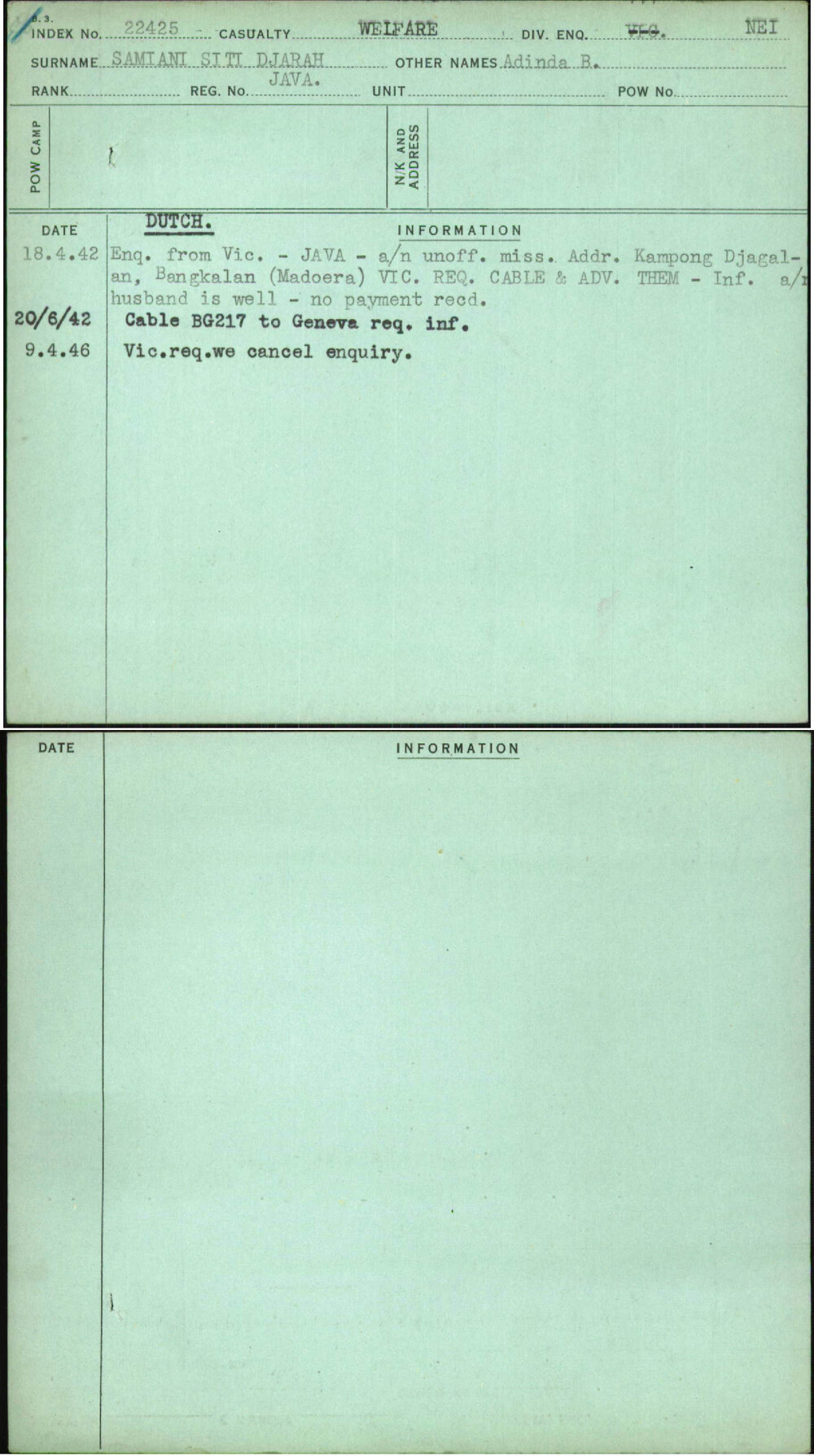 Samiani Siti Djarah, Adinda B, [No Service Number]