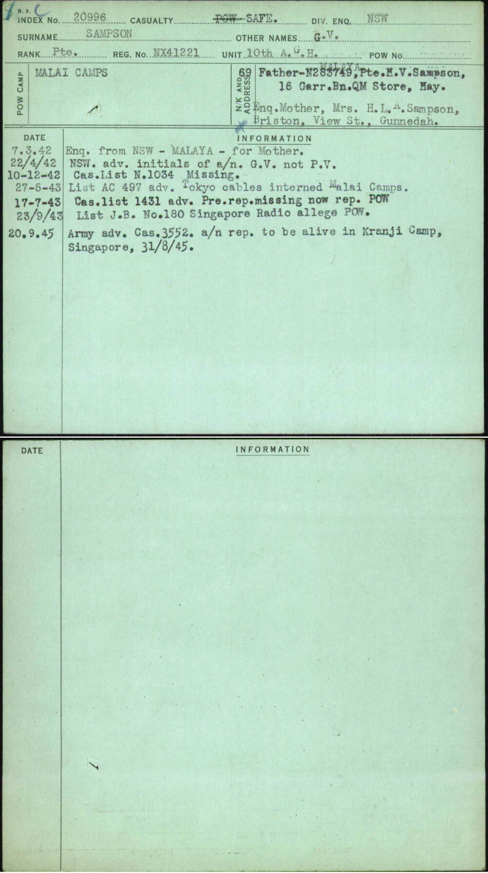 Sampson, G V, NX41221