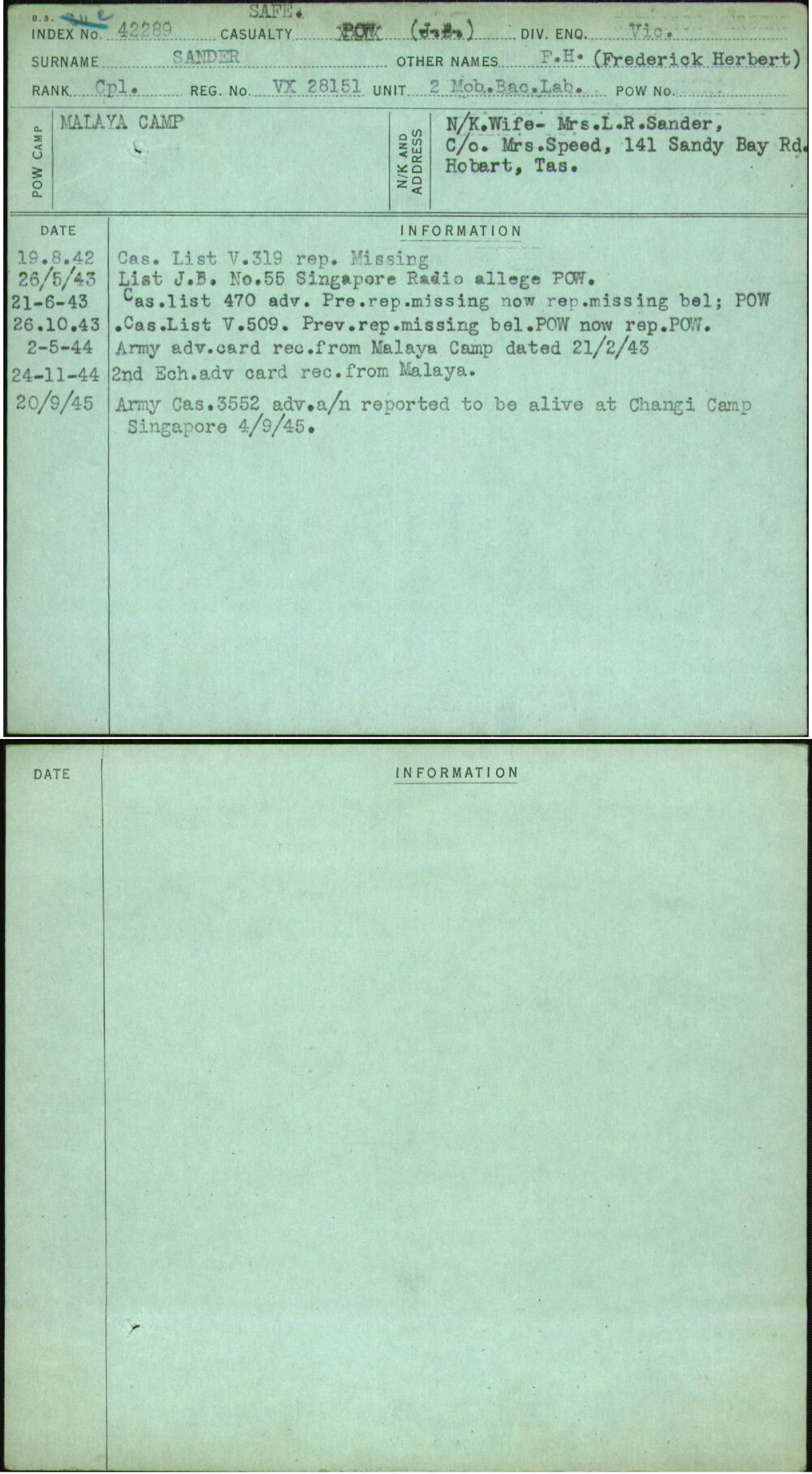 Sander, F H (Frederick Herbert), VX28151