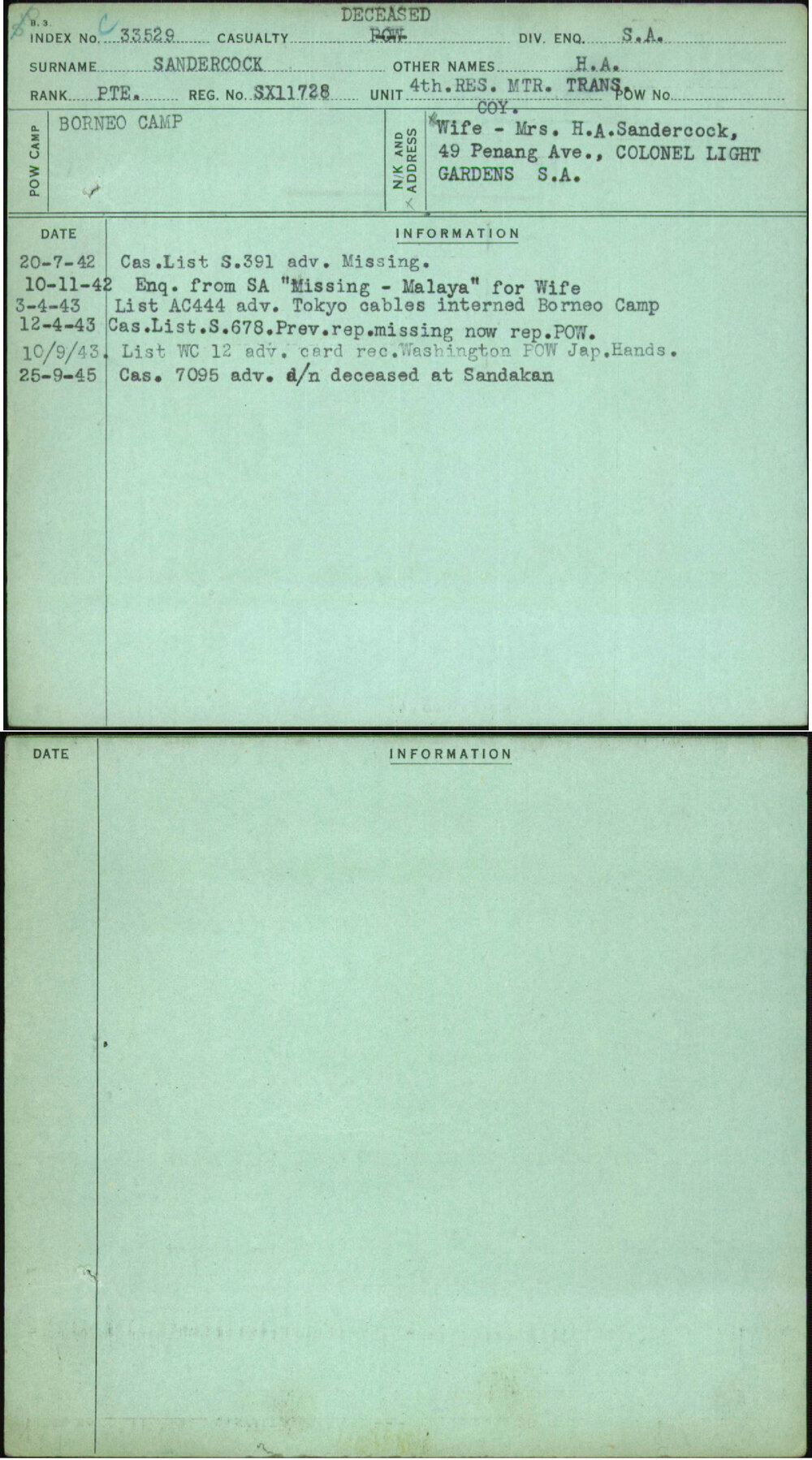 Sandercock, H A, SX11728