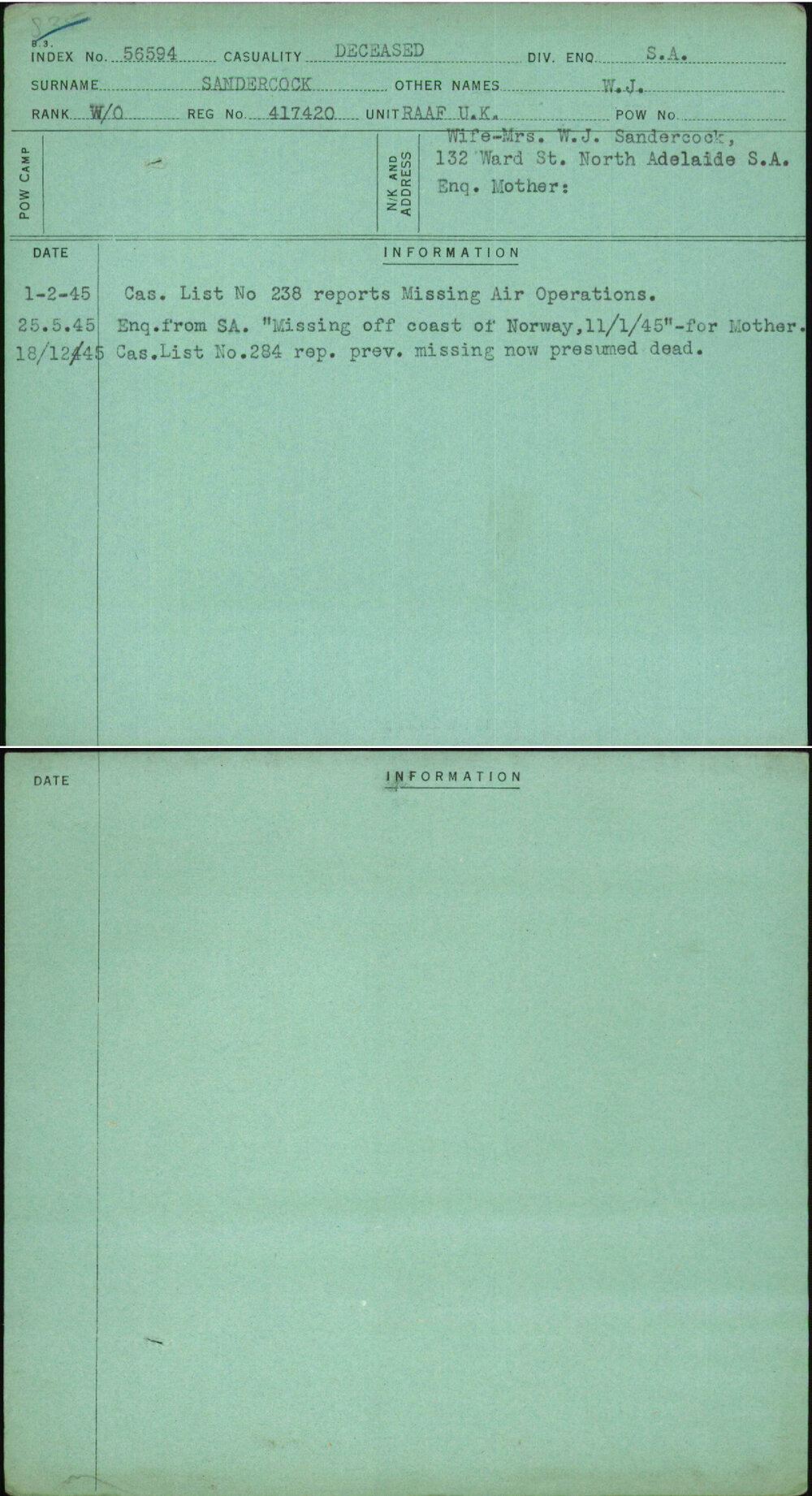 Sandercock, W J, 417420