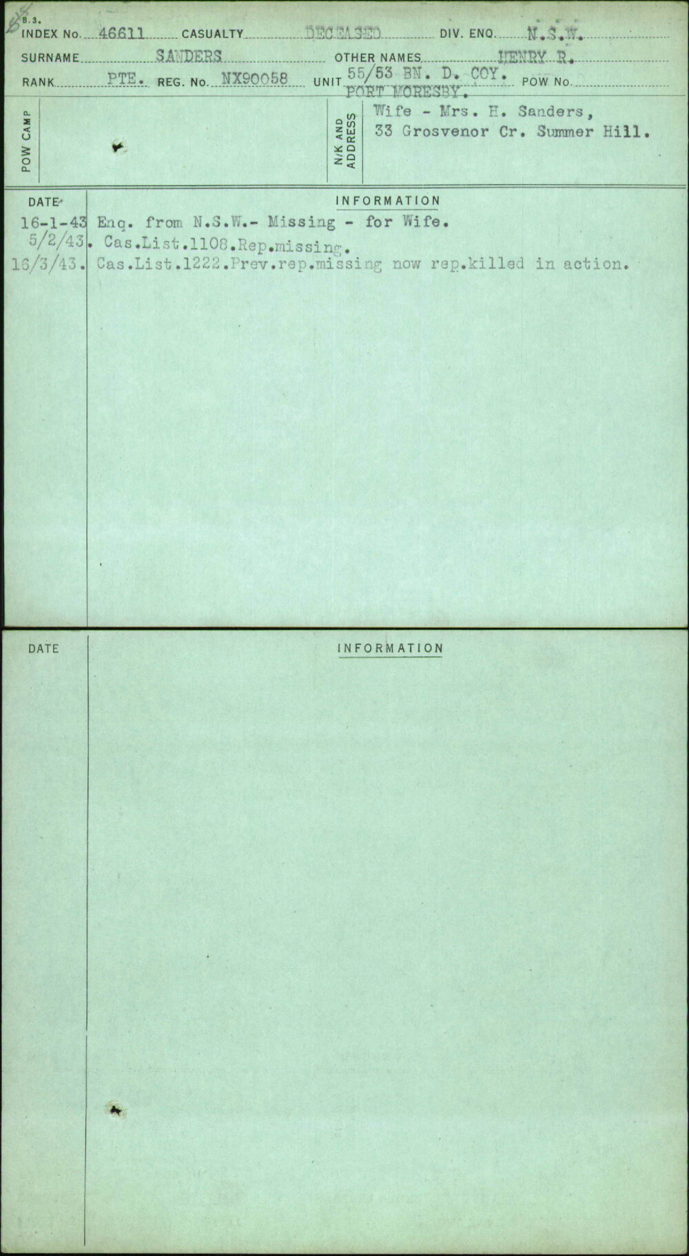 Sanders, Henry R, NX90058