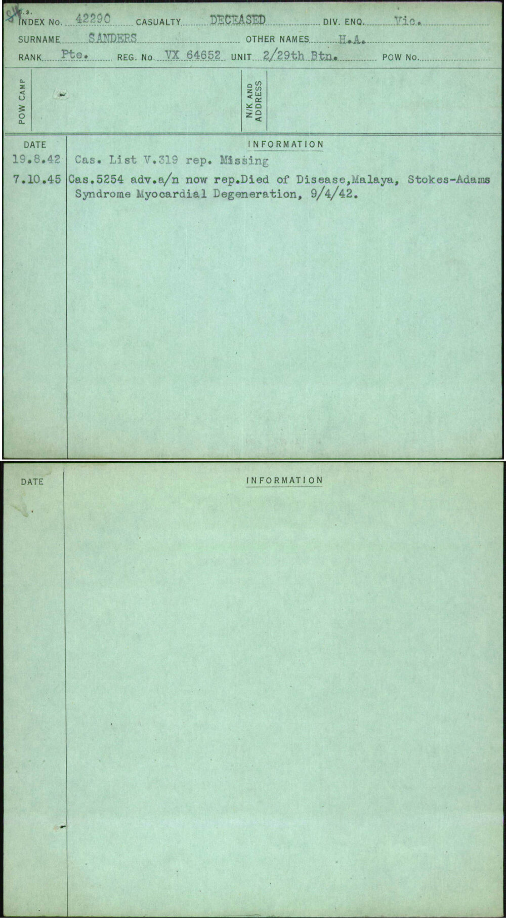 Sanders, H A, VX64652