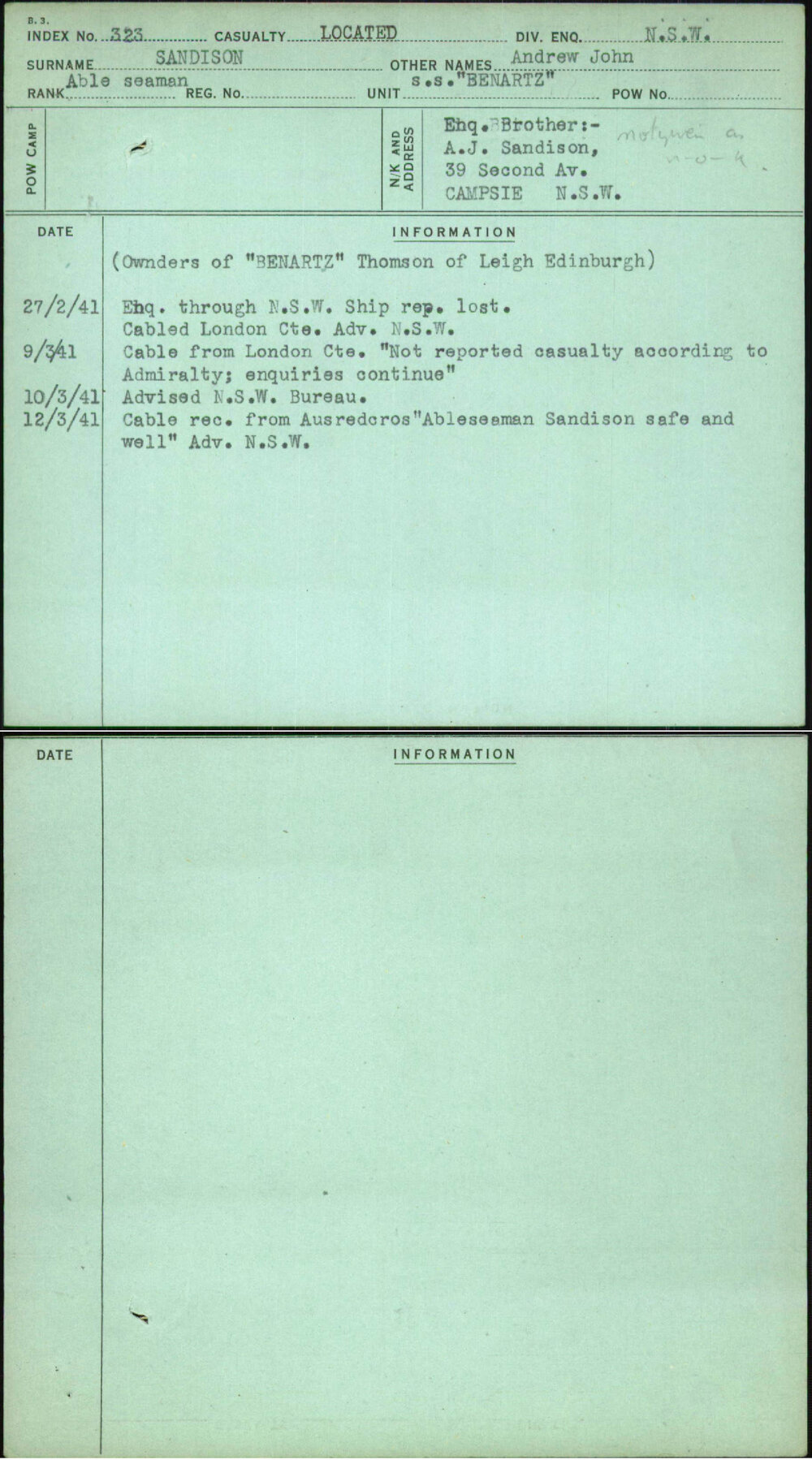 Sandison, Andrew John, [No Service Number]