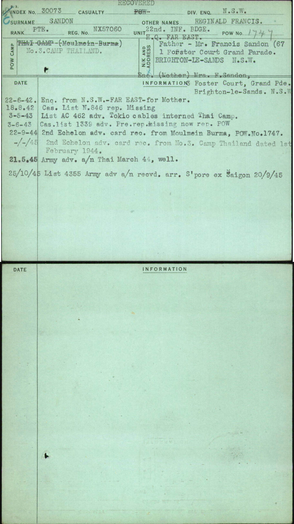 Sandon, Reginald Francis, NX57060