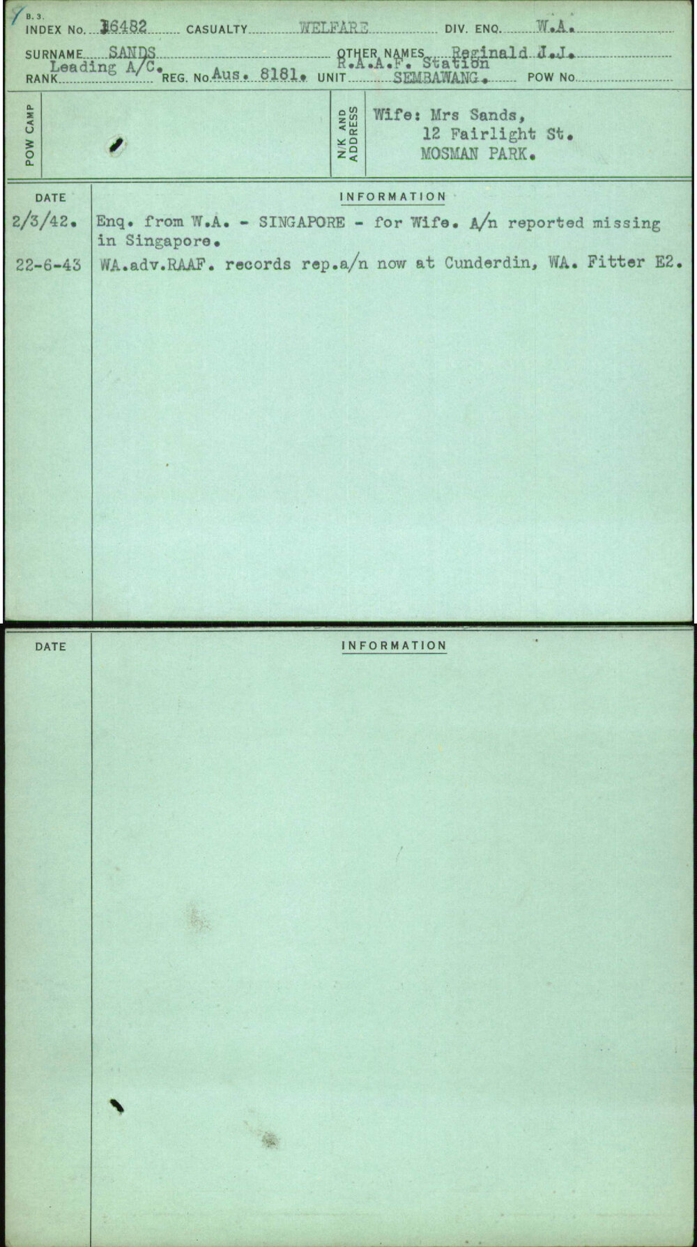 Sands, Reginald J J, Aus8181