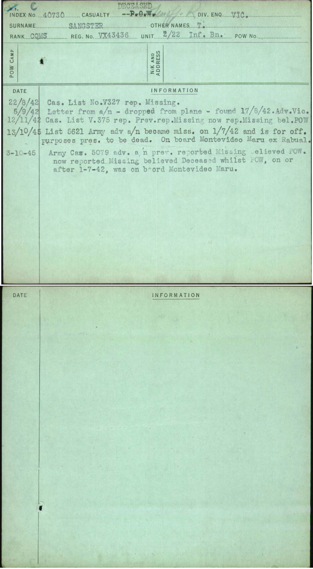 Sangster, T, VX43436