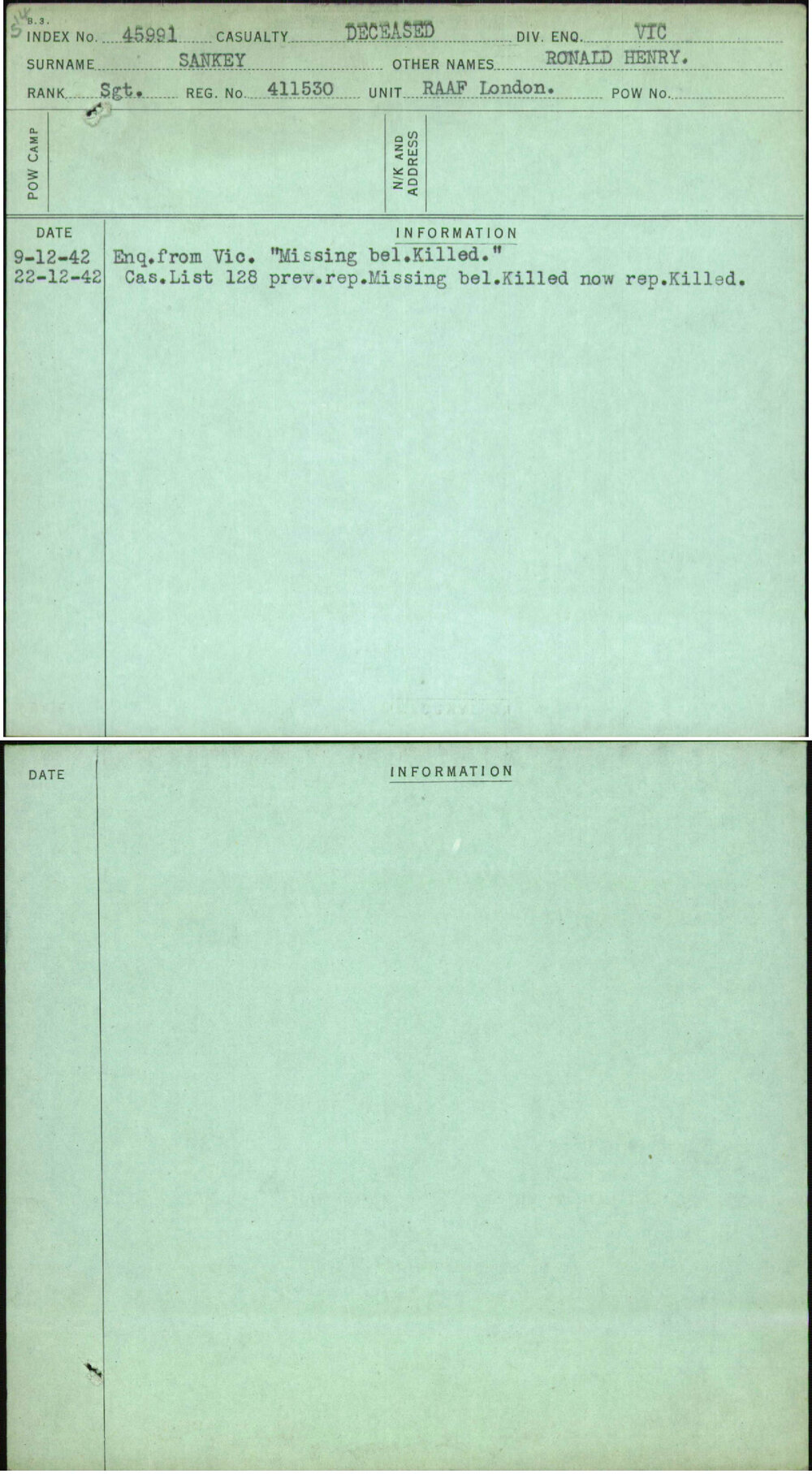 Sankey, Ronald Henry, 411530