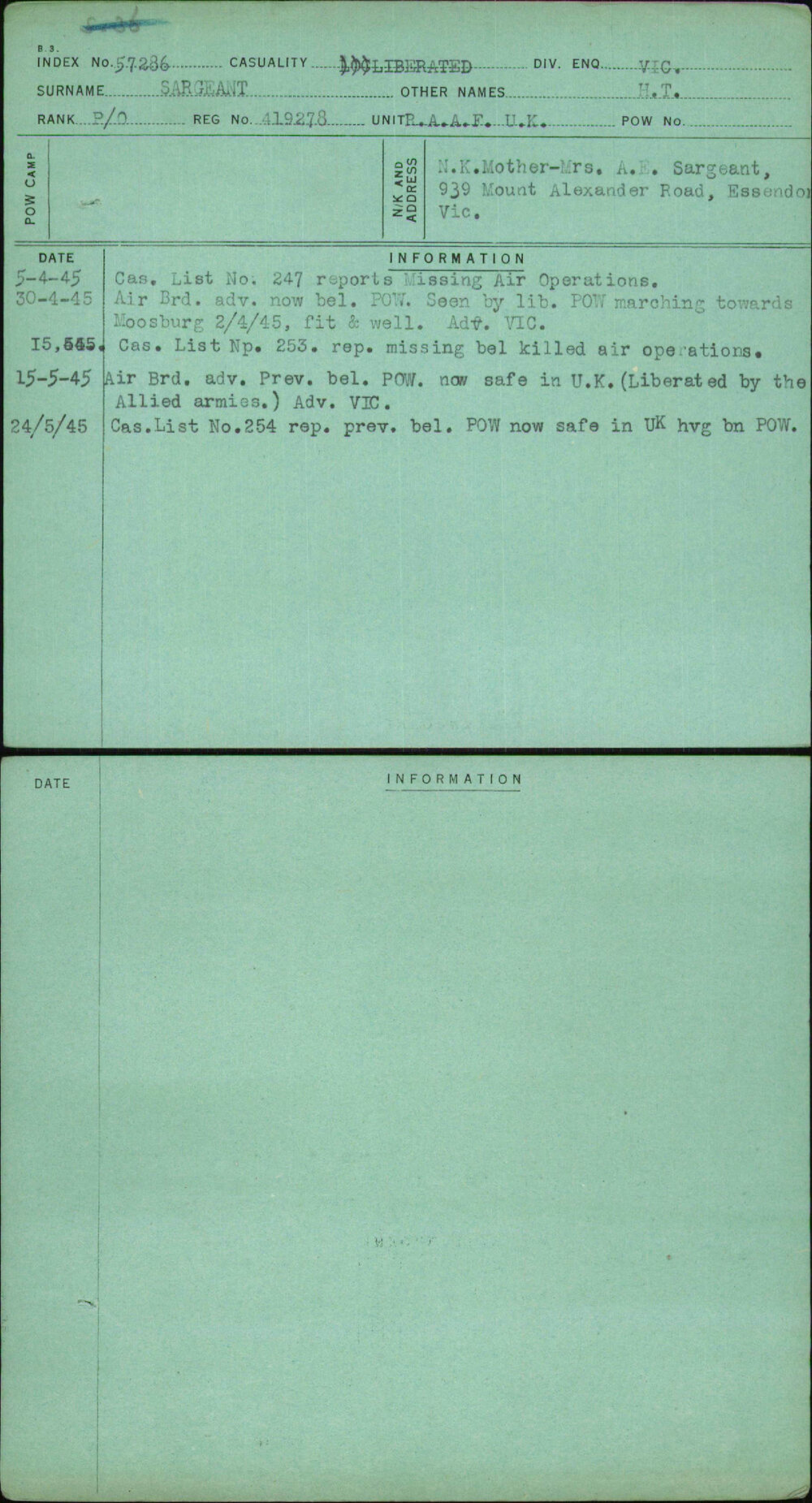 Sargeant, H T, 419278