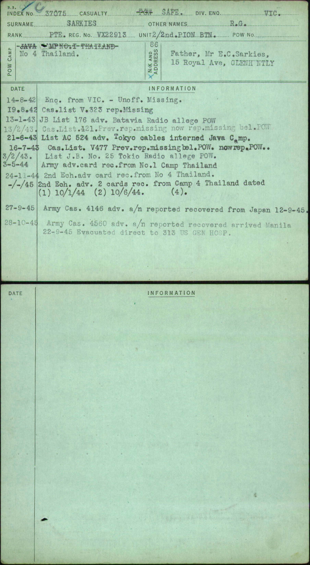 Sarkies, R G, VX22913