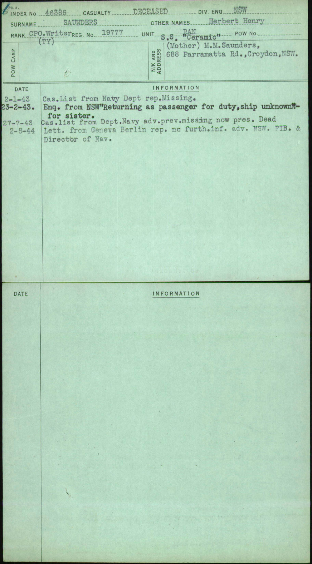 Saunders, Herbert Henry, 19777