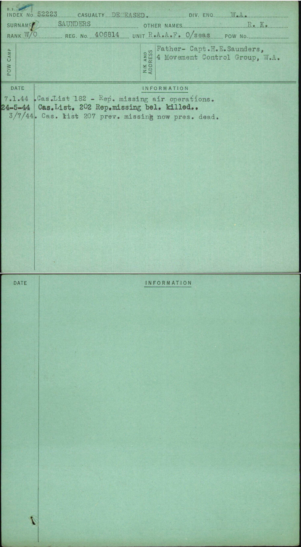 Saunders, R K, 406814