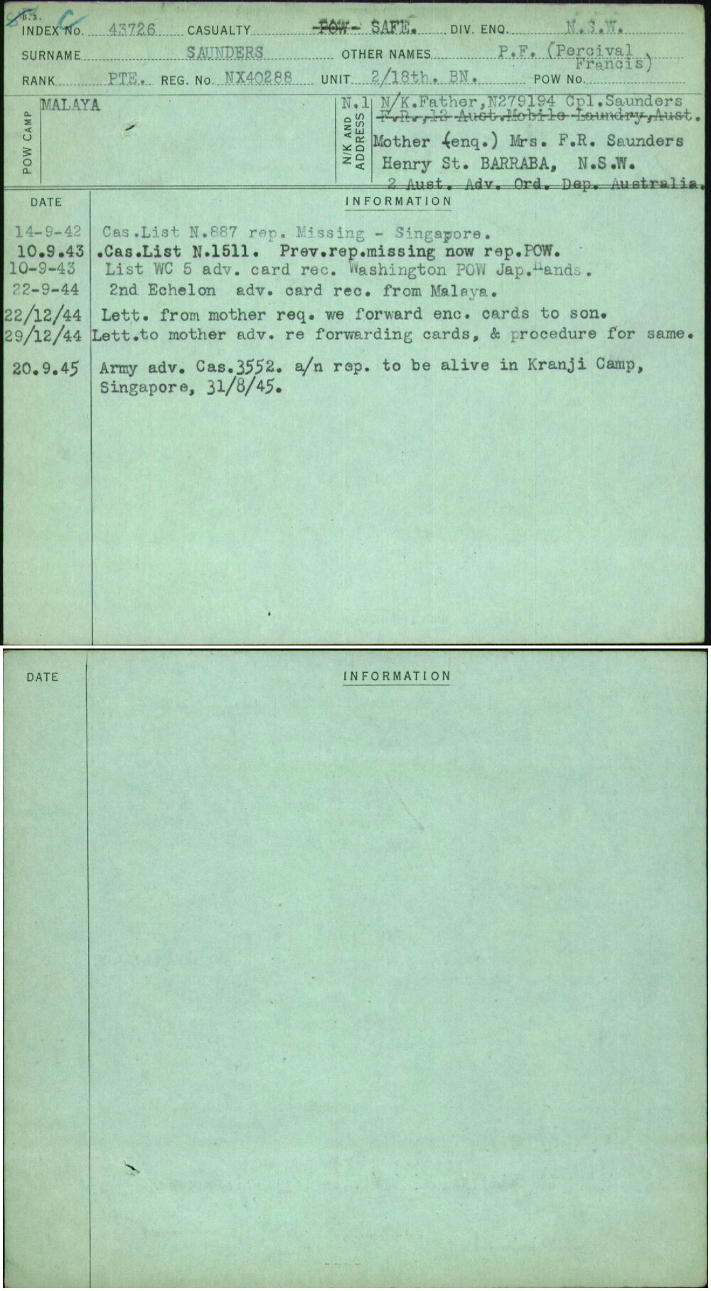 Saunders, P F (Percival Francis), NX40288