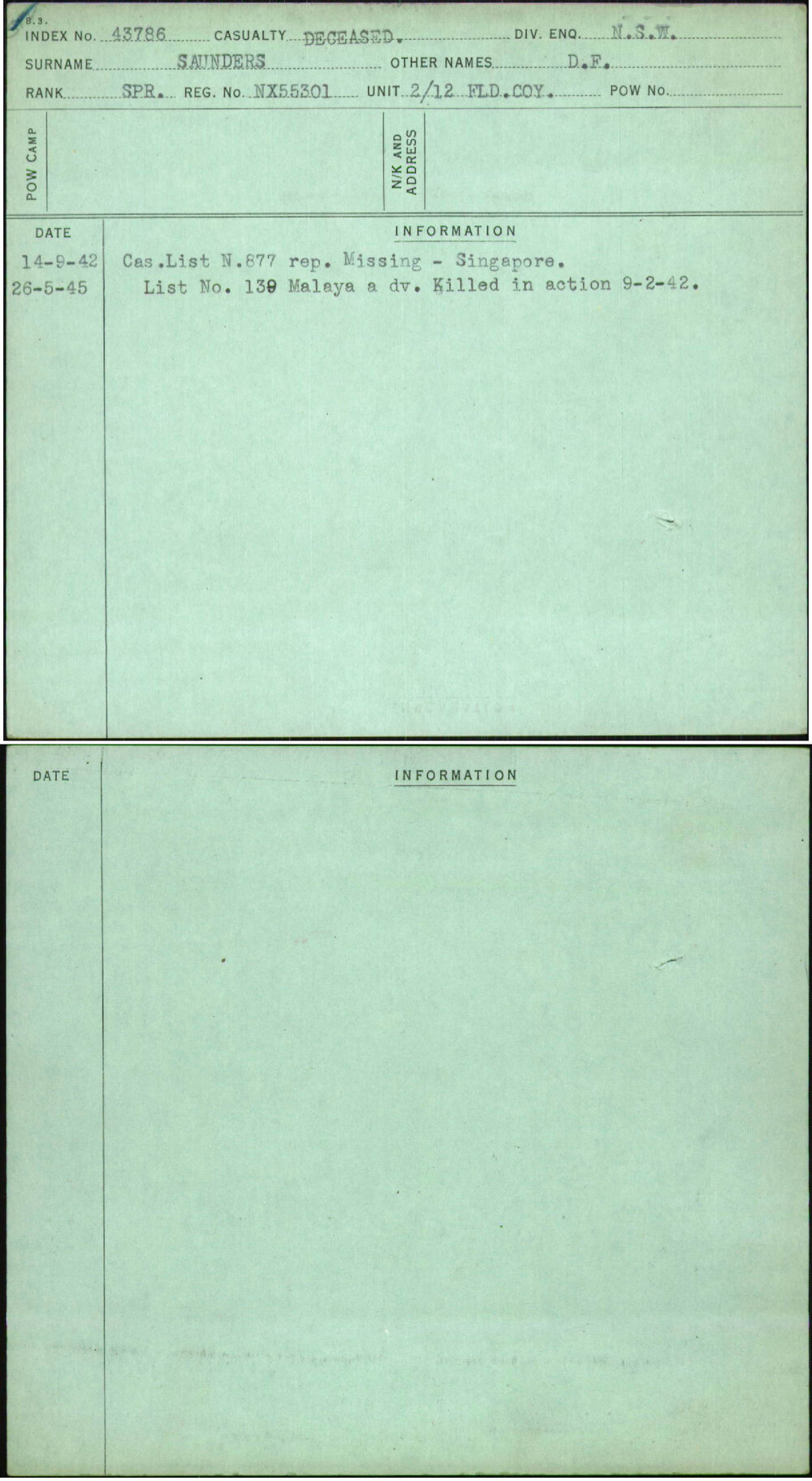 Saunders, D F, NX55301