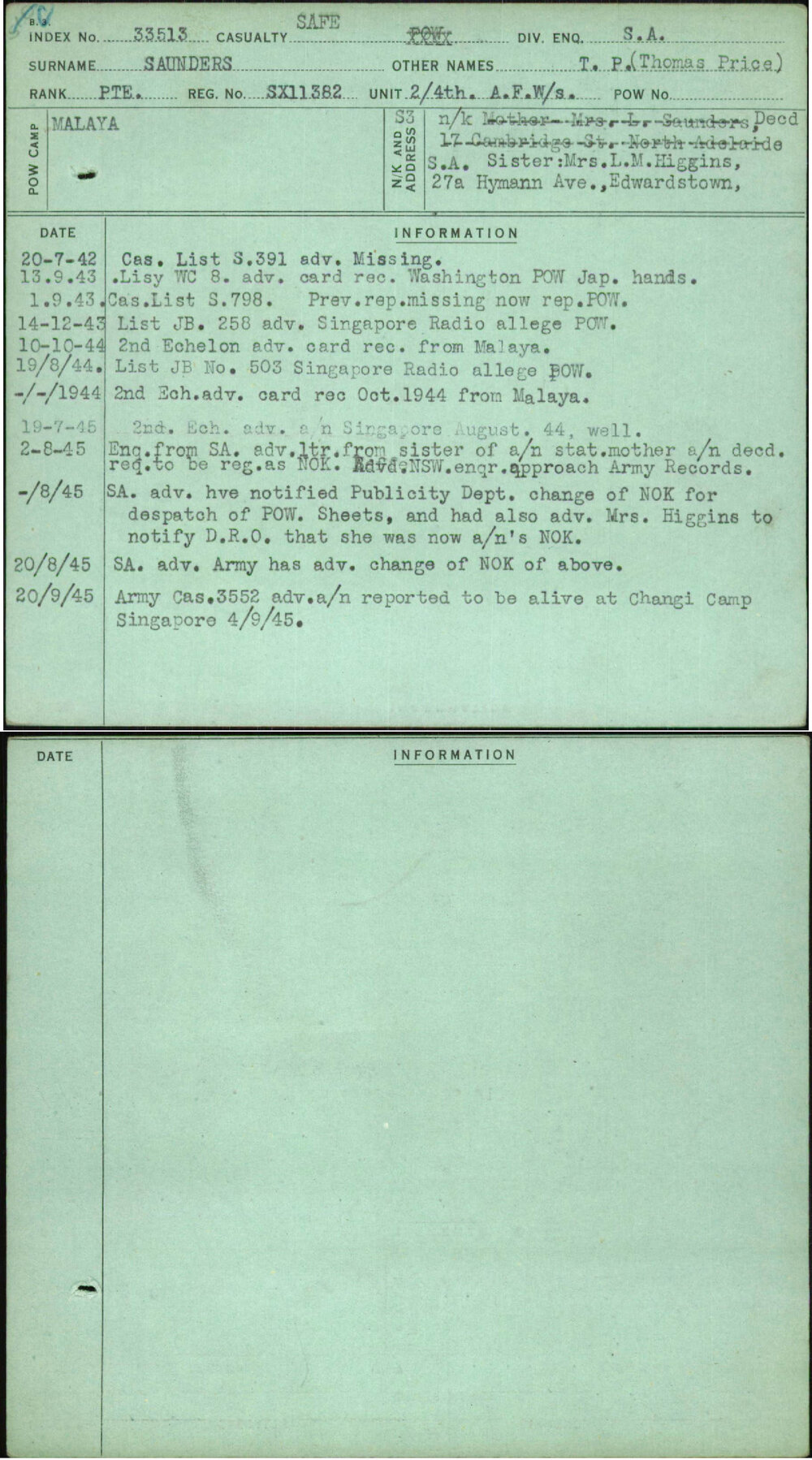 Saunders, T P (Thomas Price), SX11382