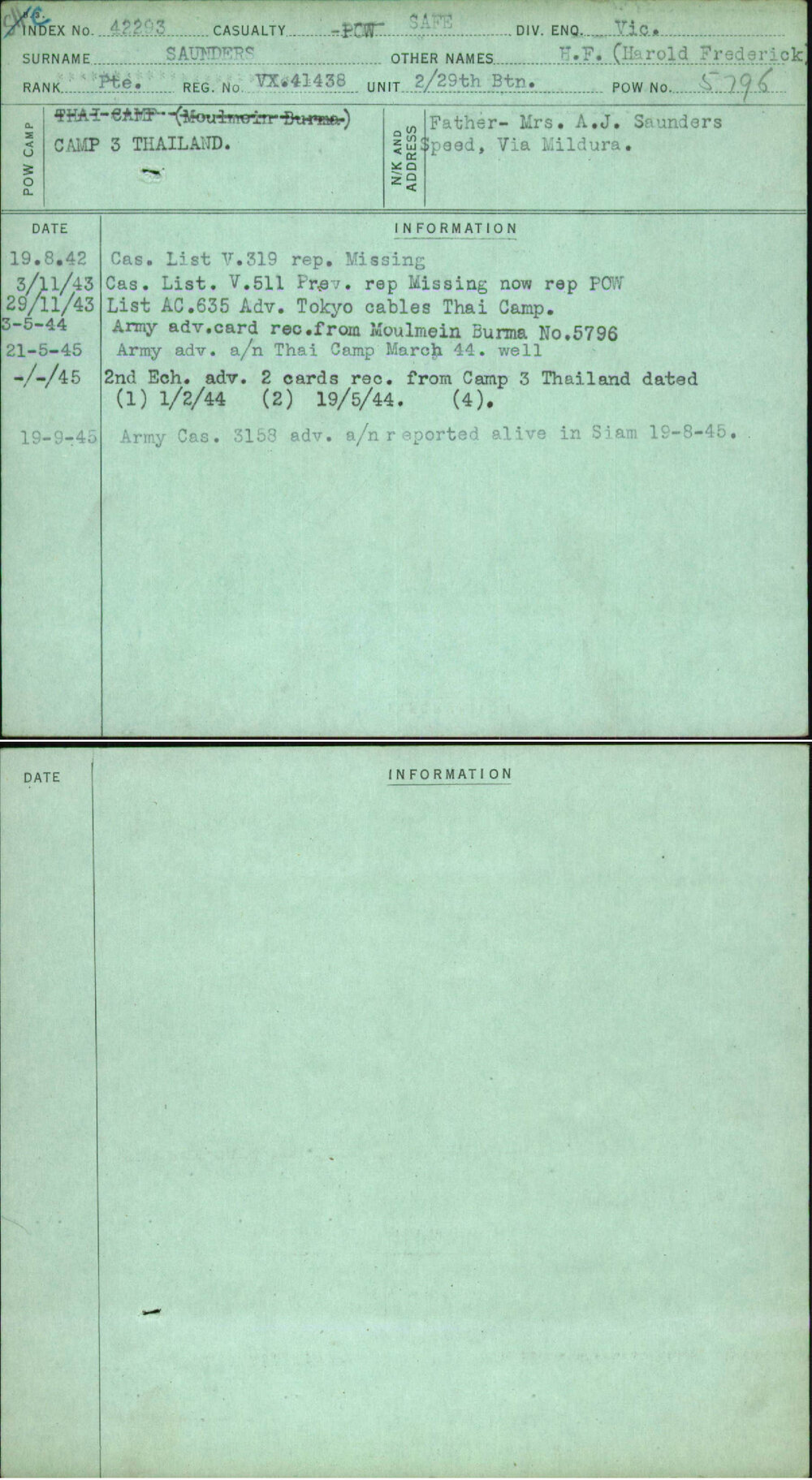 Saunders, H F (Harold Frederick), VX41438