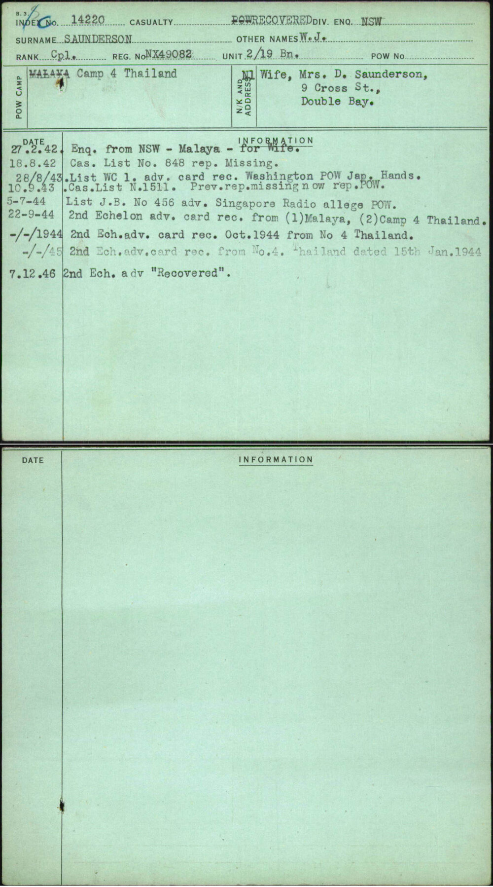 Saunderson, W J, NX49082