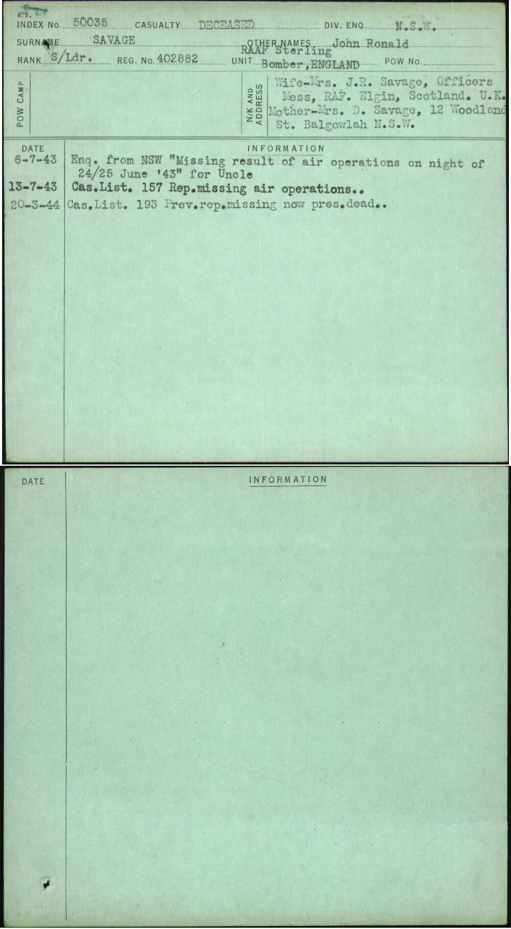 Savage, John Ronald, 402882