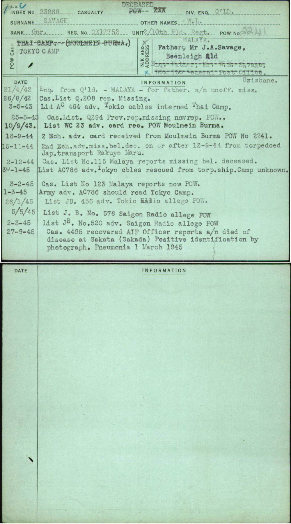 Savage, W L, QX17752