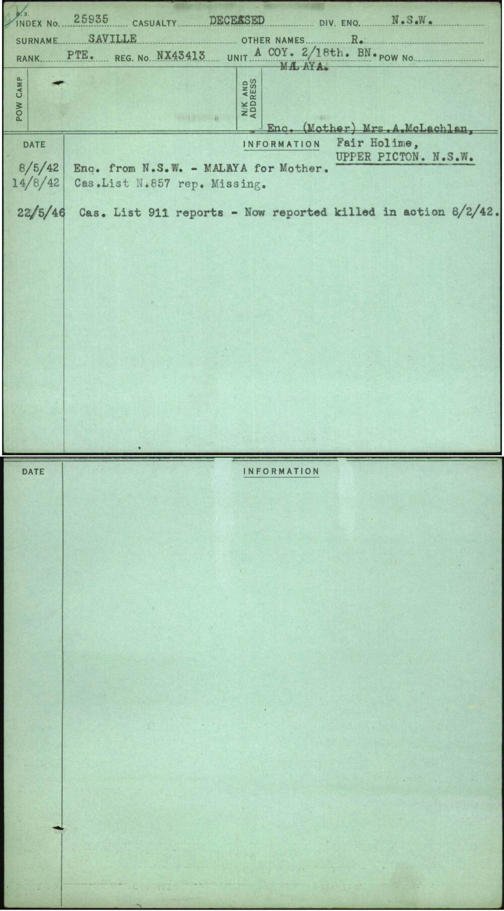 Saville, R, NX43413