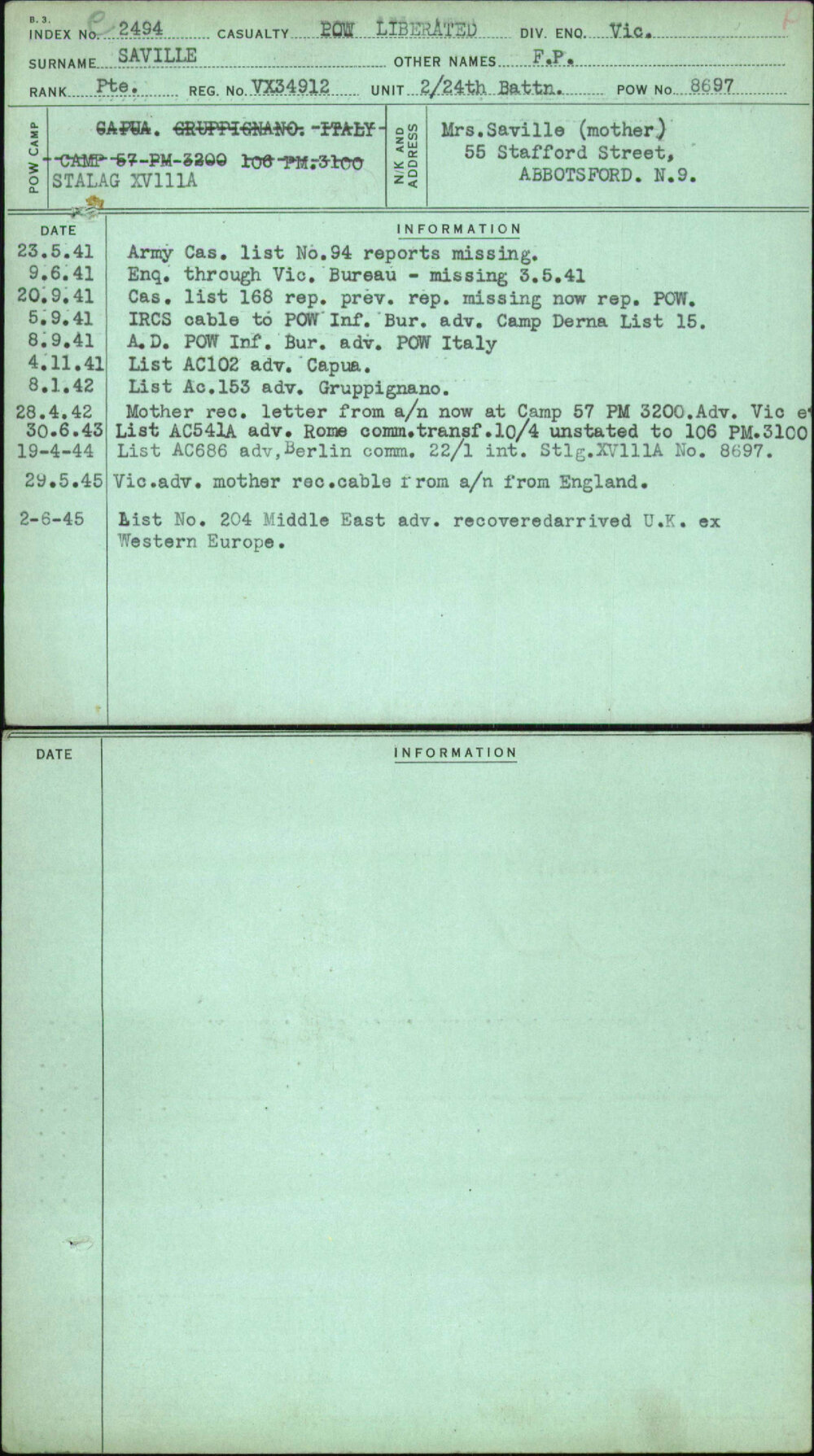 Saville, F P, VX34912